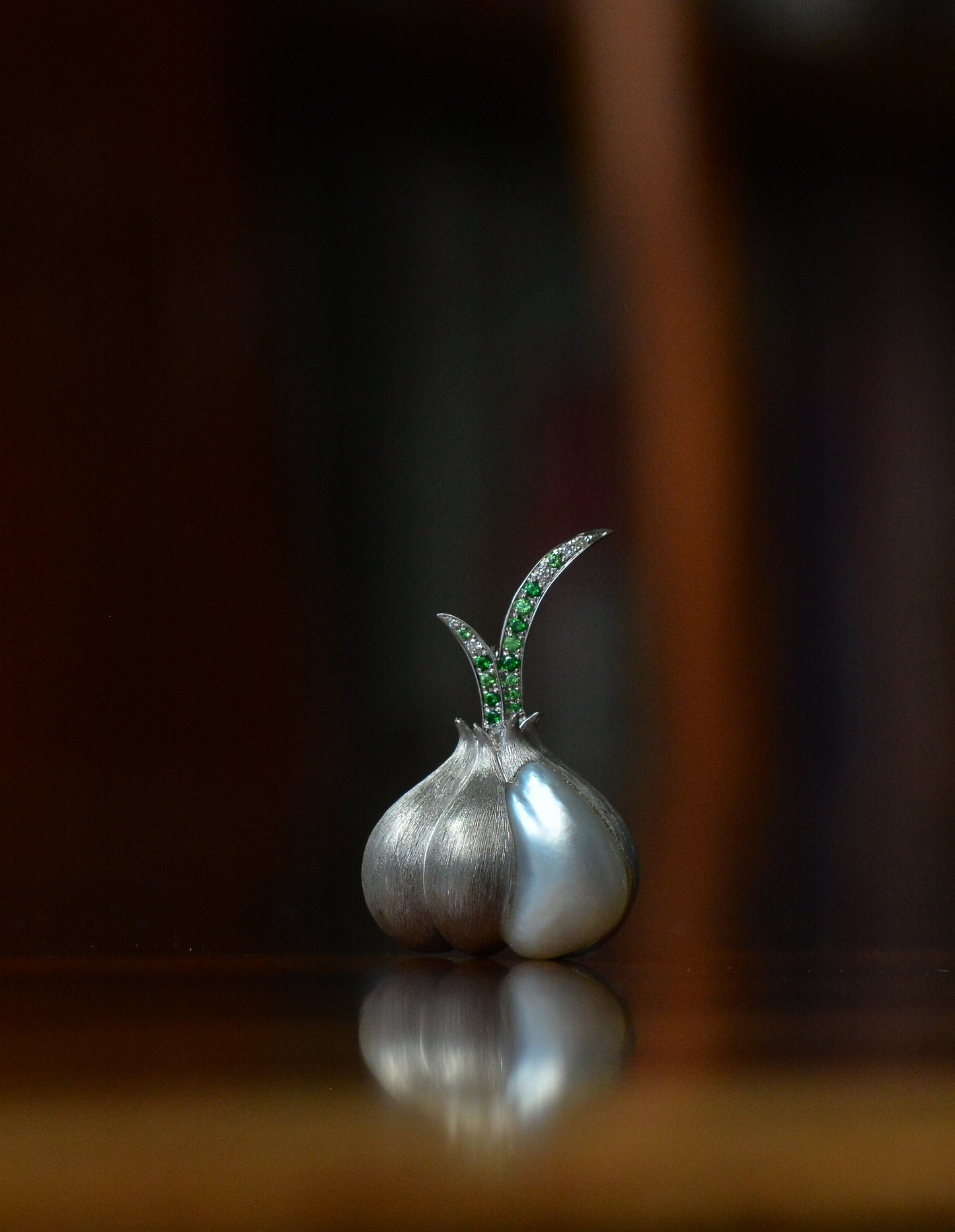 Sterling Silver White Freshwater Baroque Pearl Garlic Brooch, Pendant(one of a kind piece in the world)