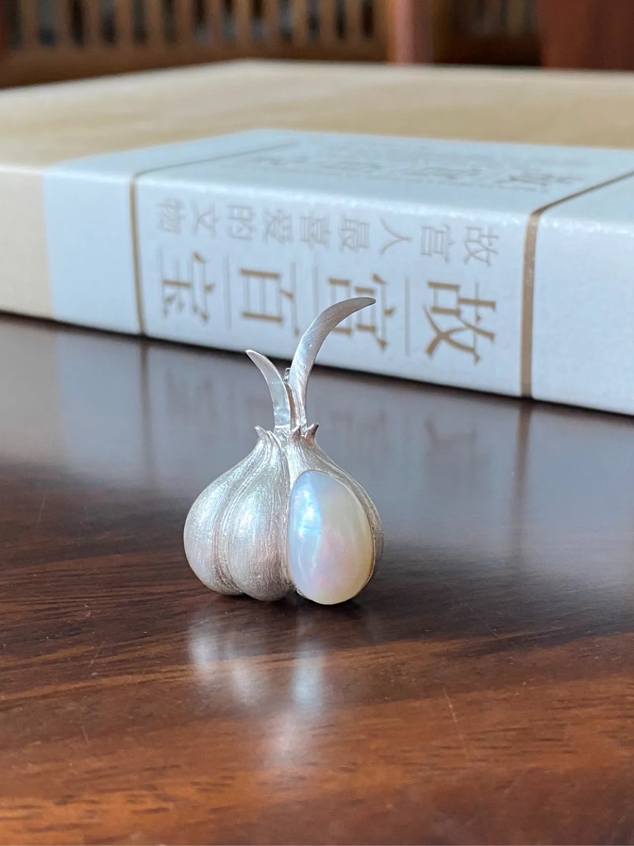 Sterling Silver White Freshwater Baroque Pearl Garlic Brooch, Pendant(one of a kind piece in the world)
