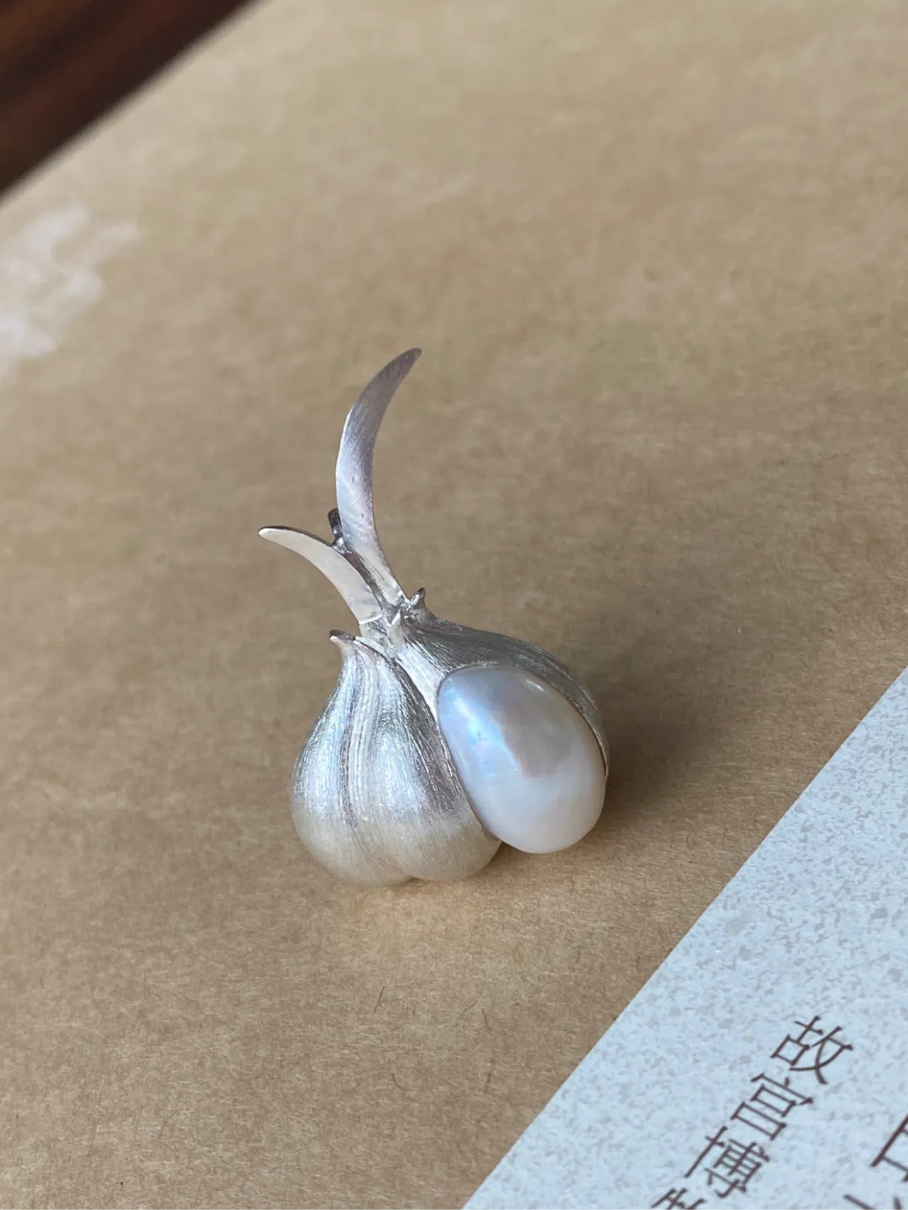 Sterling Silver White Freshwater Baroque Pearl Garlic Brooch, Pendant(one of a kind piece in the world)