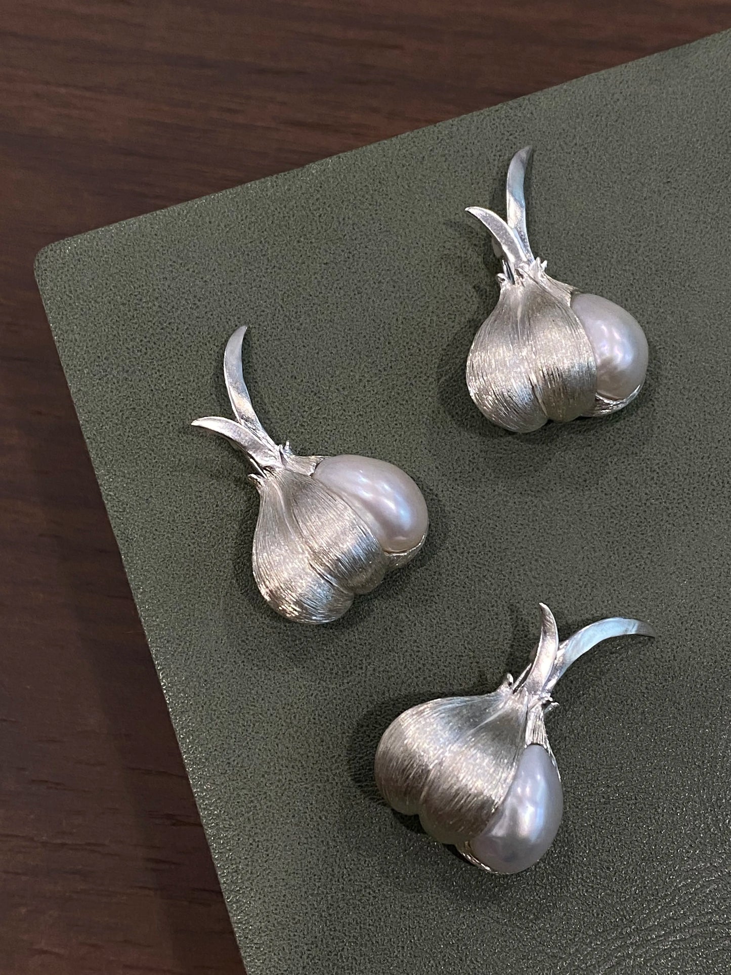 Sterling Silver White Freshwater Baroque Pearl Garlic Brooch, Pendant(one of a kind piece in the world)
