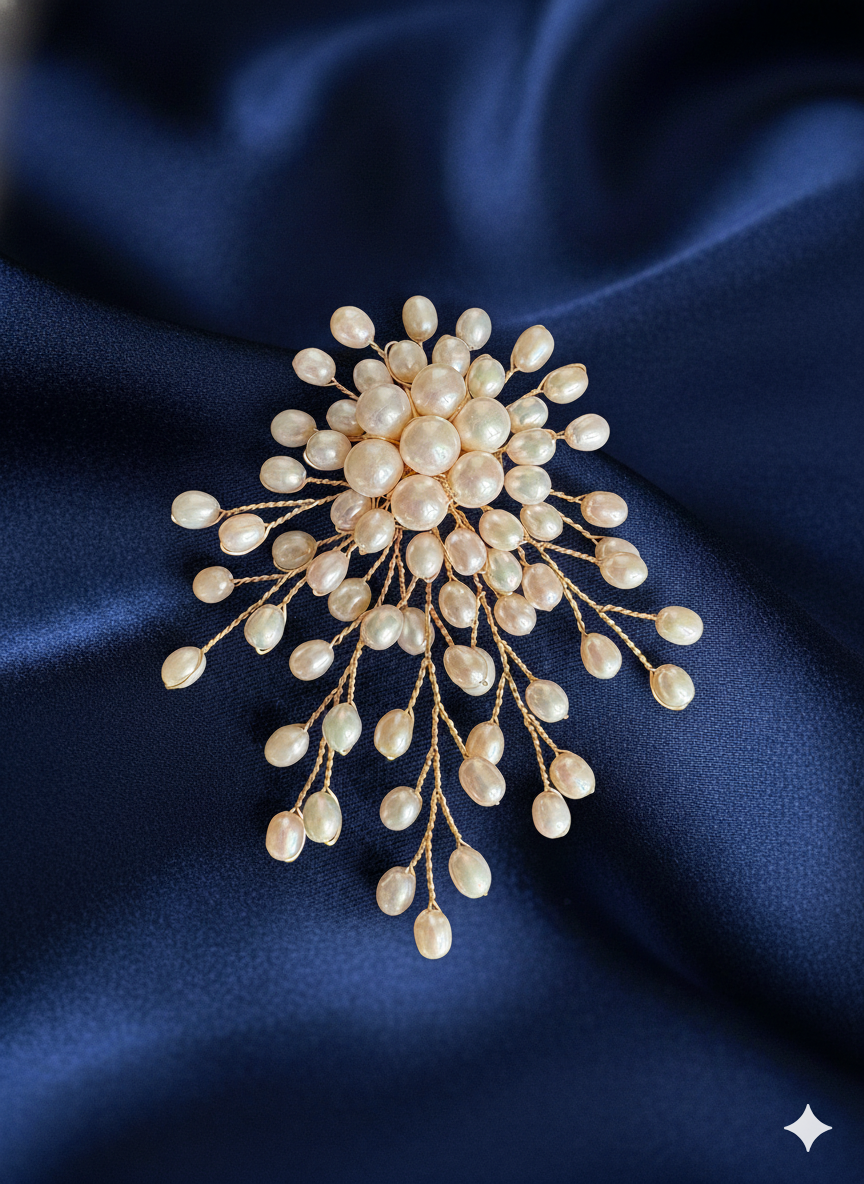 White Freshwater Pearl Silver/Gold Wire Brooch Pendant