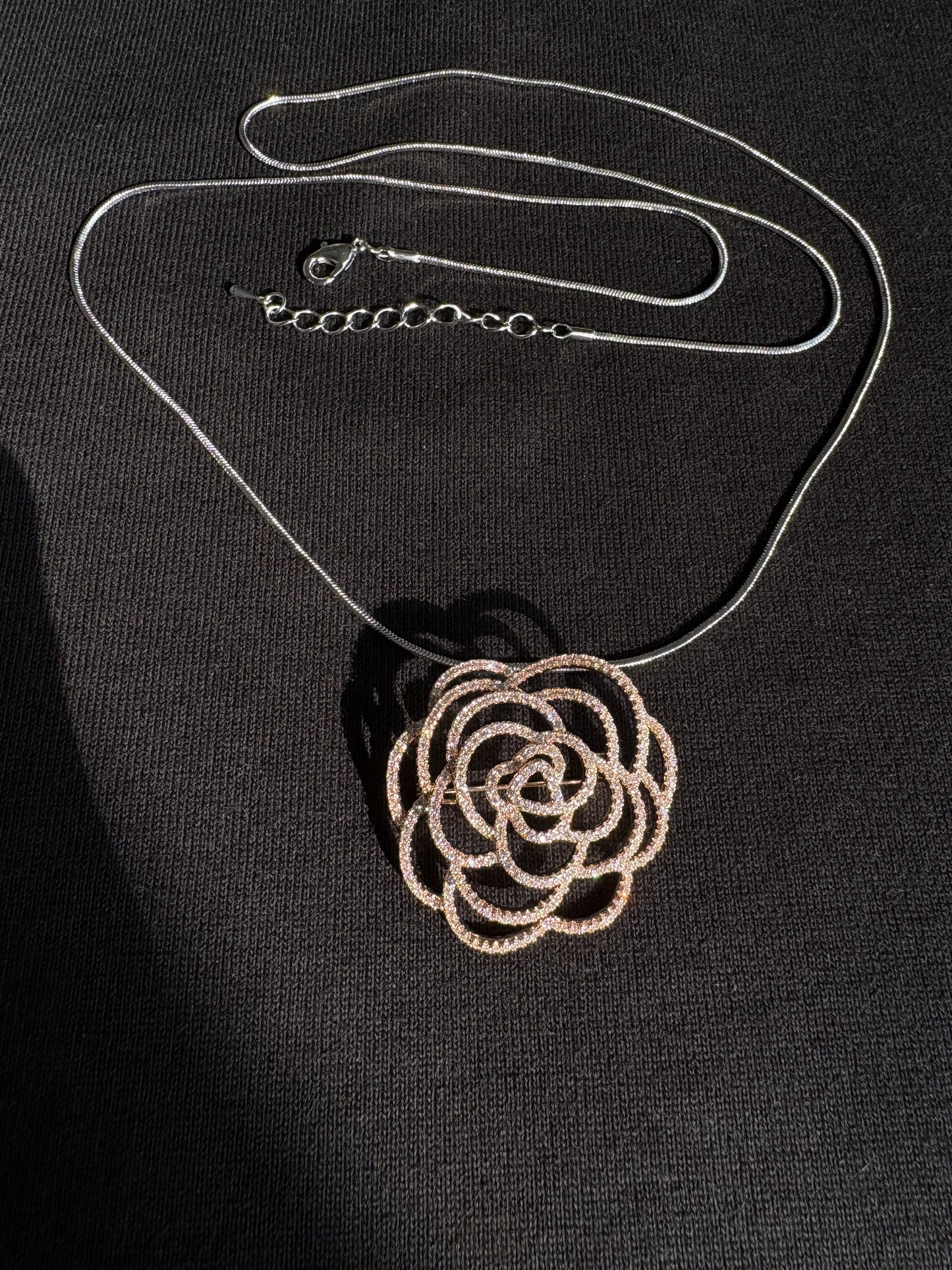 Silver/Gold/Rose gold diamond camellia brooch Pendant