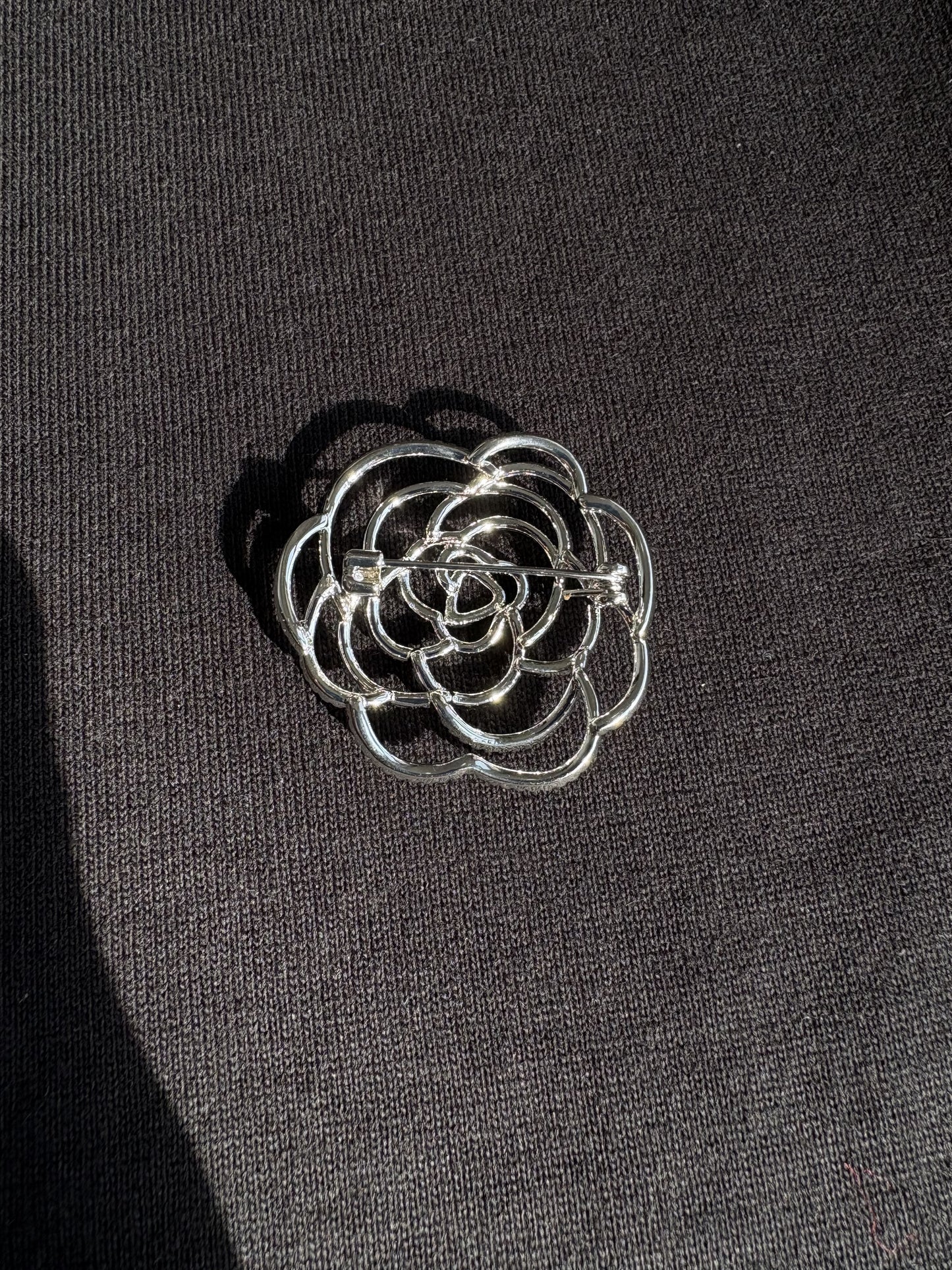 Silver diamond camellia brooch Pendant