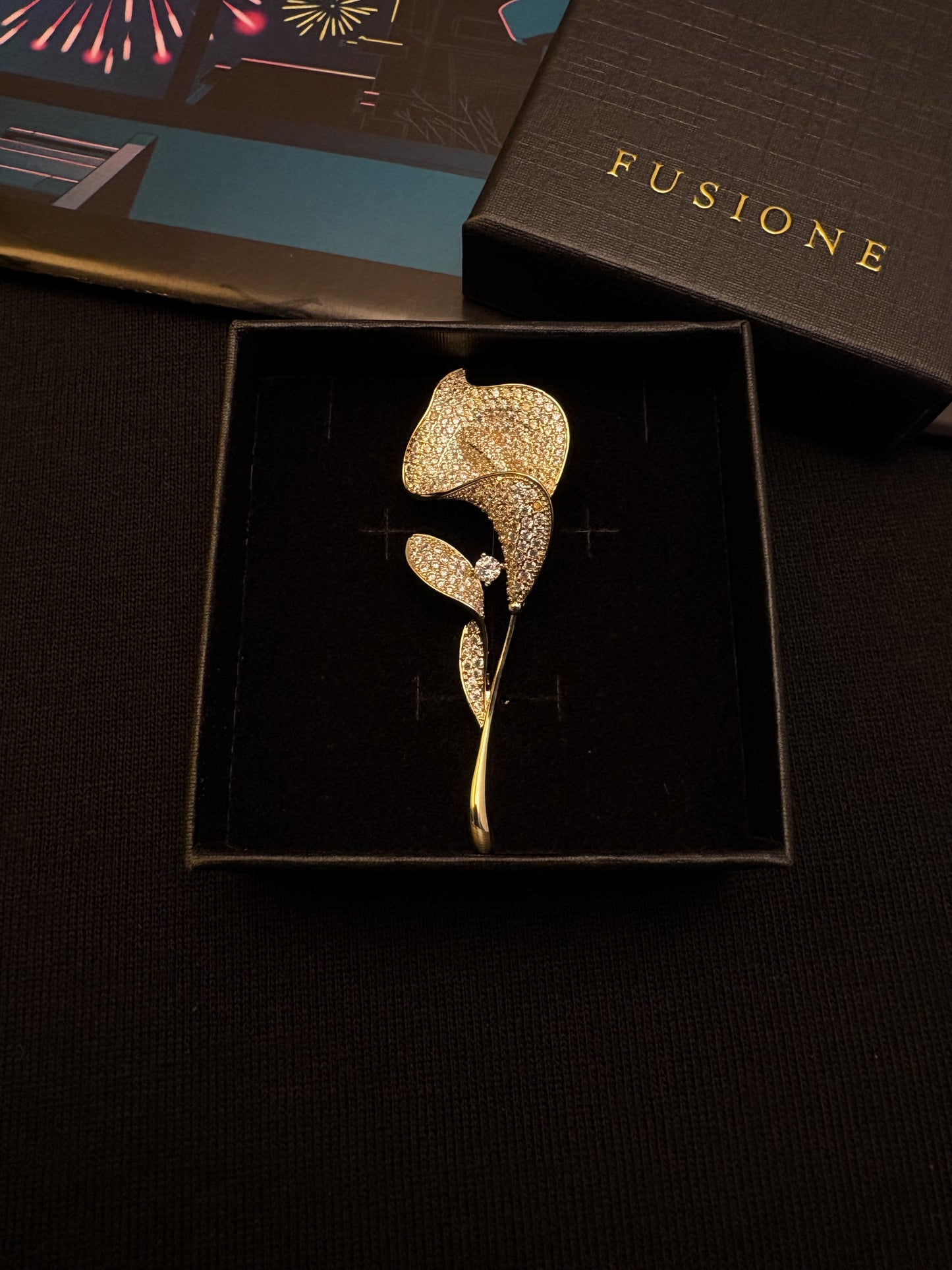 Diamond Gold/Silver Tulip Brooch Pendant