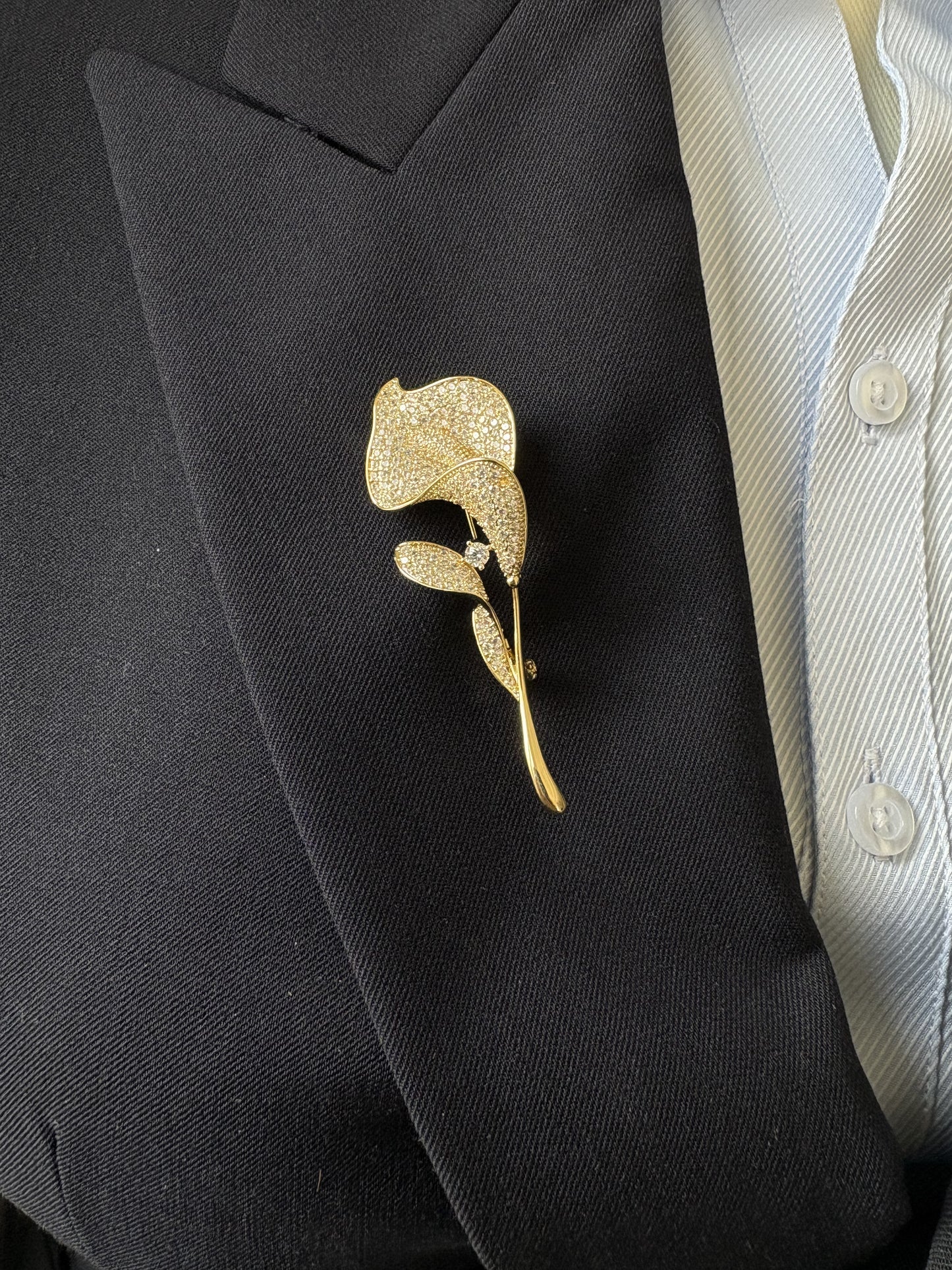 Diamond Gold/Silver Tulip Brooch Pendant
