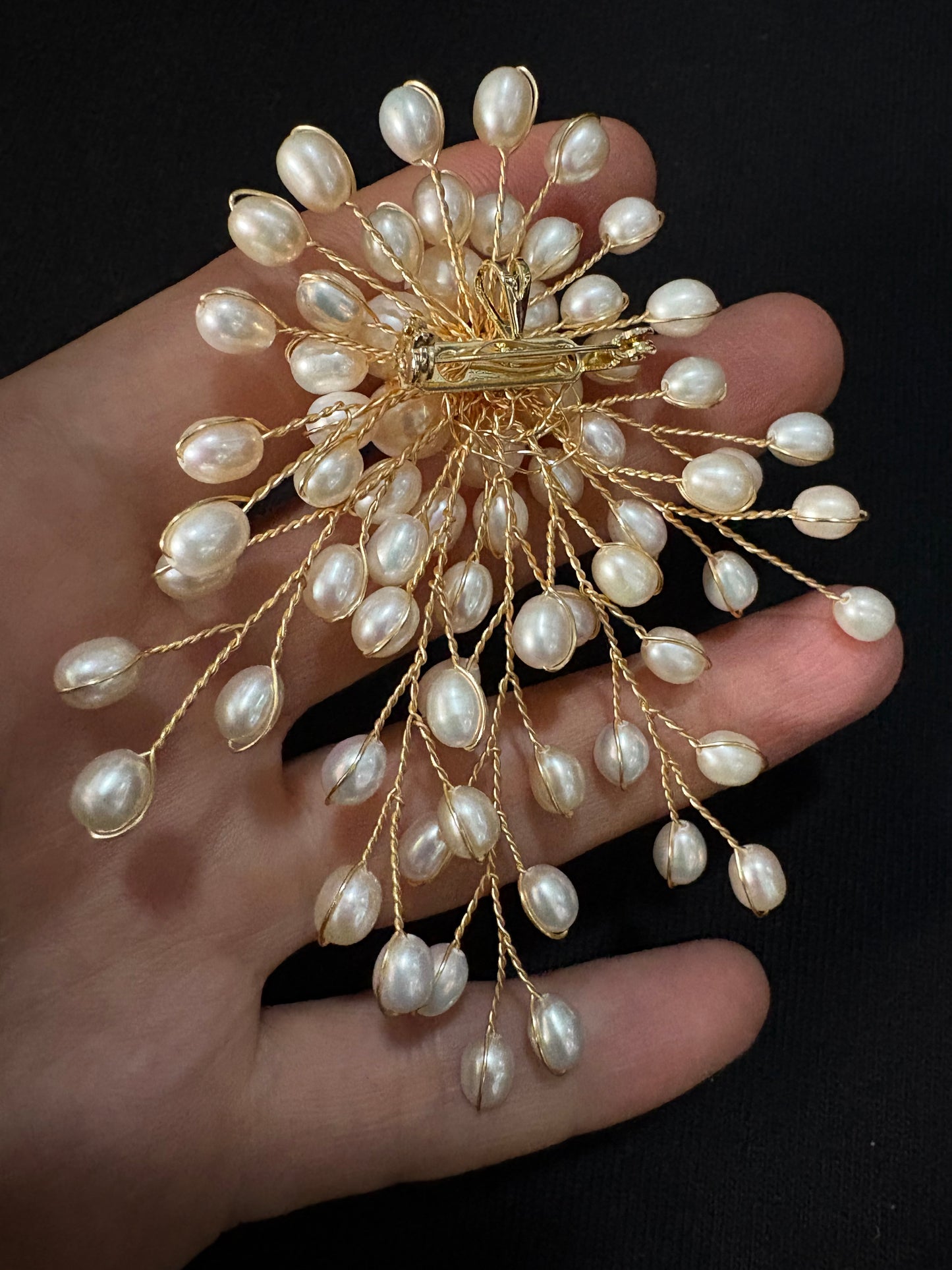 White Freshwater Pearl Silver/Gold Wire Brooch Pendant