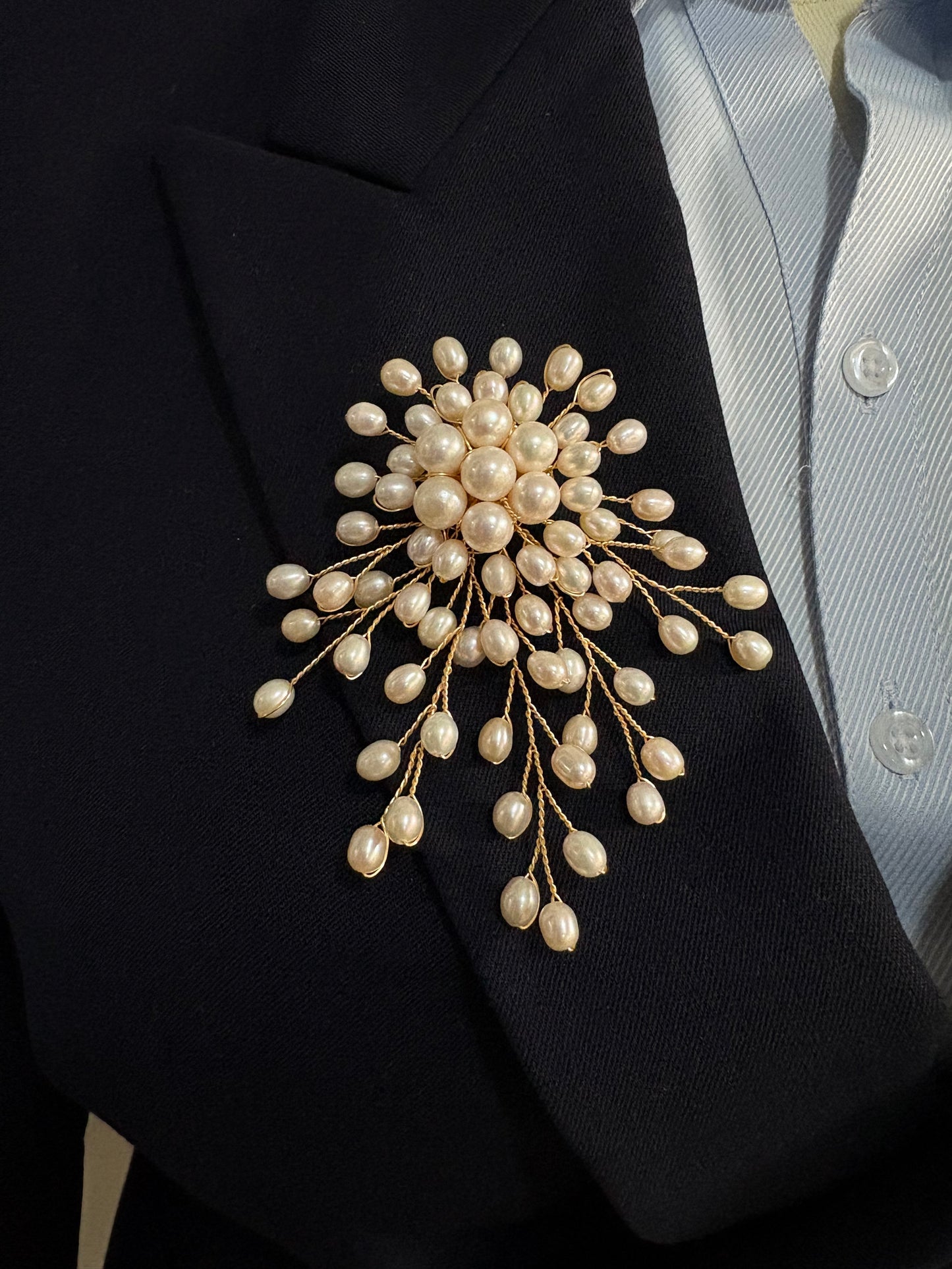 White Freshwater Pearl Silver/Gold Wire Brooch Pendant