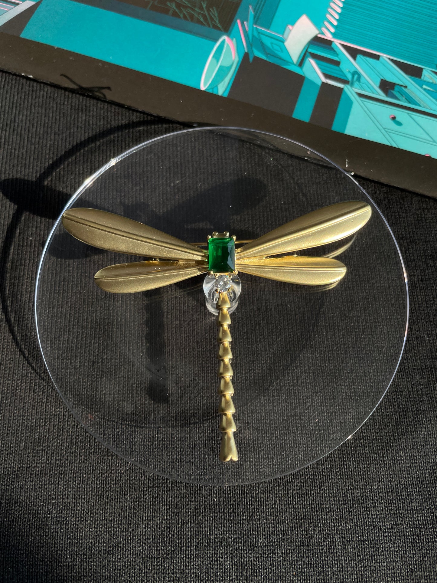 Emerald dragonfly brooch pendant
