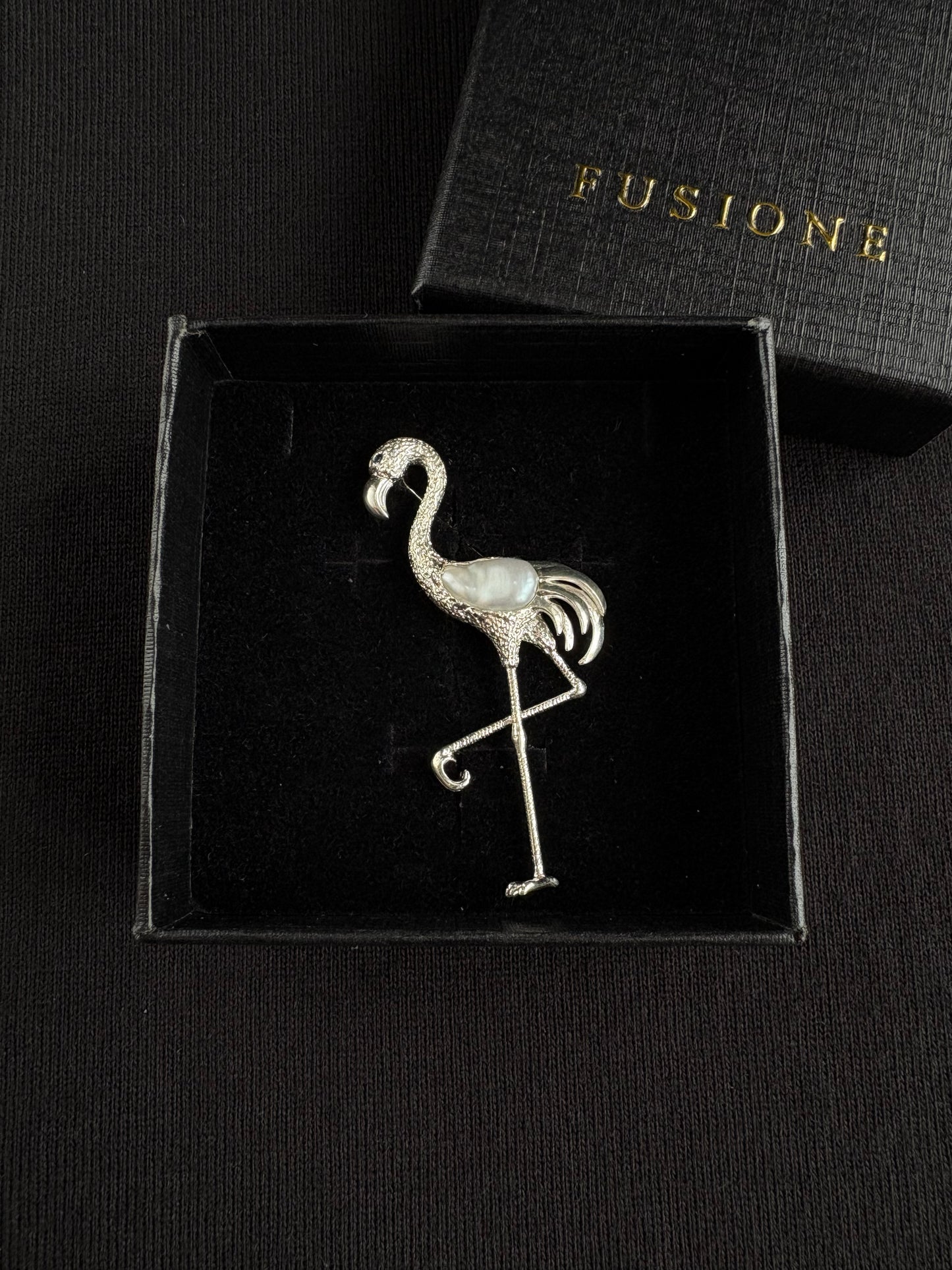 Sterling Silver White Baroque Pearl Sri Lankan Sapphire Flamingo Brooch, Pendant