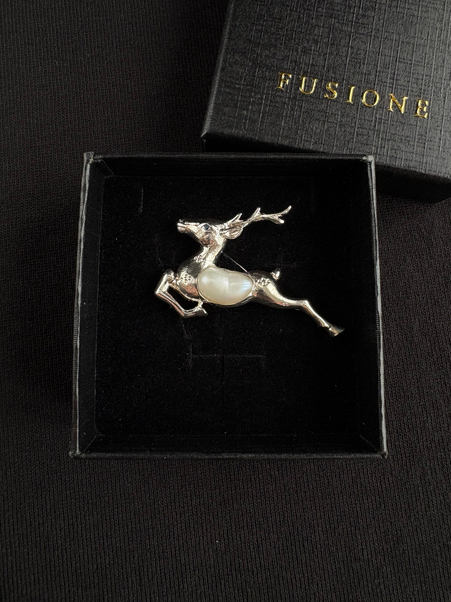 S925 Silver White Baroque Pearl Sri Lankan Sapphire Reindeer Deer Brooch, Pendant
