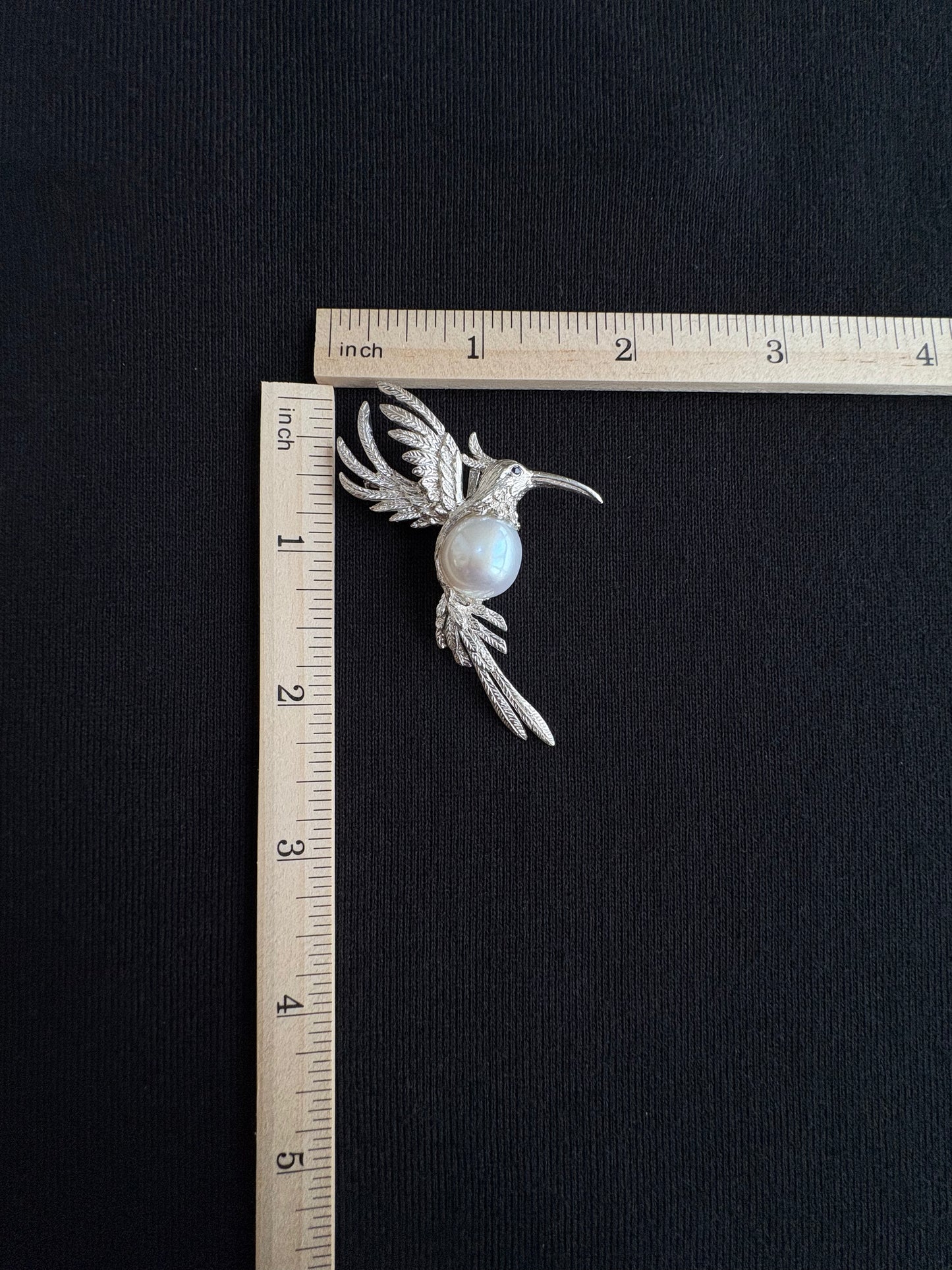 S925 Silver White Freshwater Pearl Sri Lankan Sapphire hummingbird Brooch, Pendant