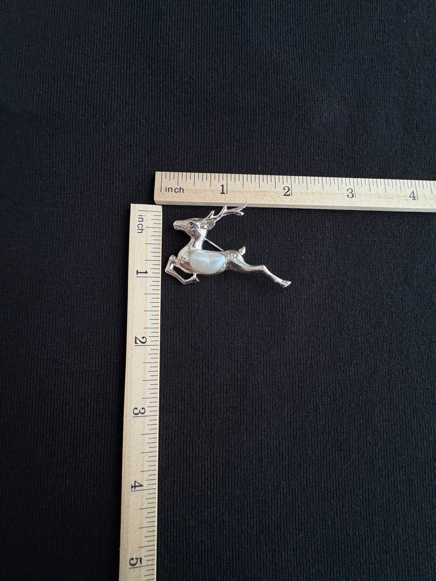 S925 Silver White Baroque Pearl Sri Lankan Sapphire Reindeer Deer Brooch, Pendant