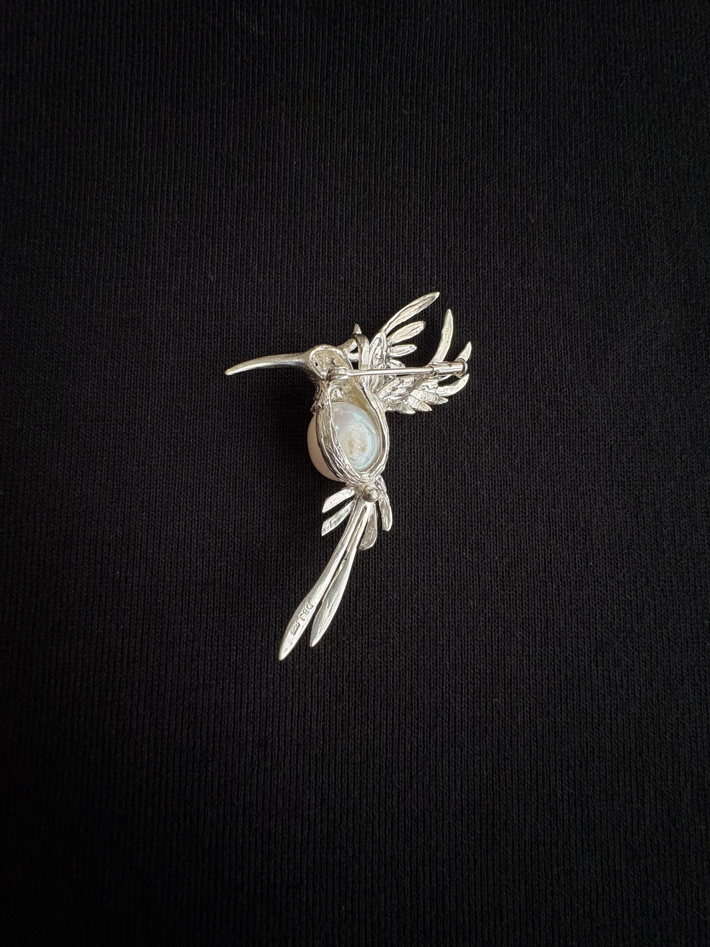 S925 Silver White Freshwater Pearl Sri Lankan Sapphire hummingbird Brooch, Pendant