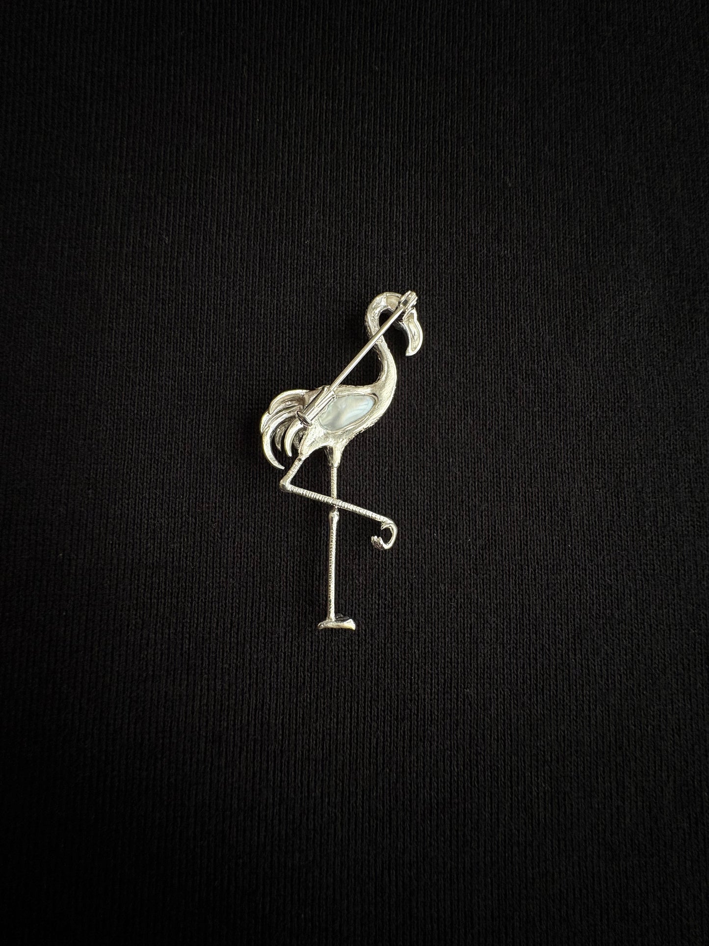 Sterling Silver White Baroque Pearl Sri Lankan Sapphire Flamingo Brooch, Pendant