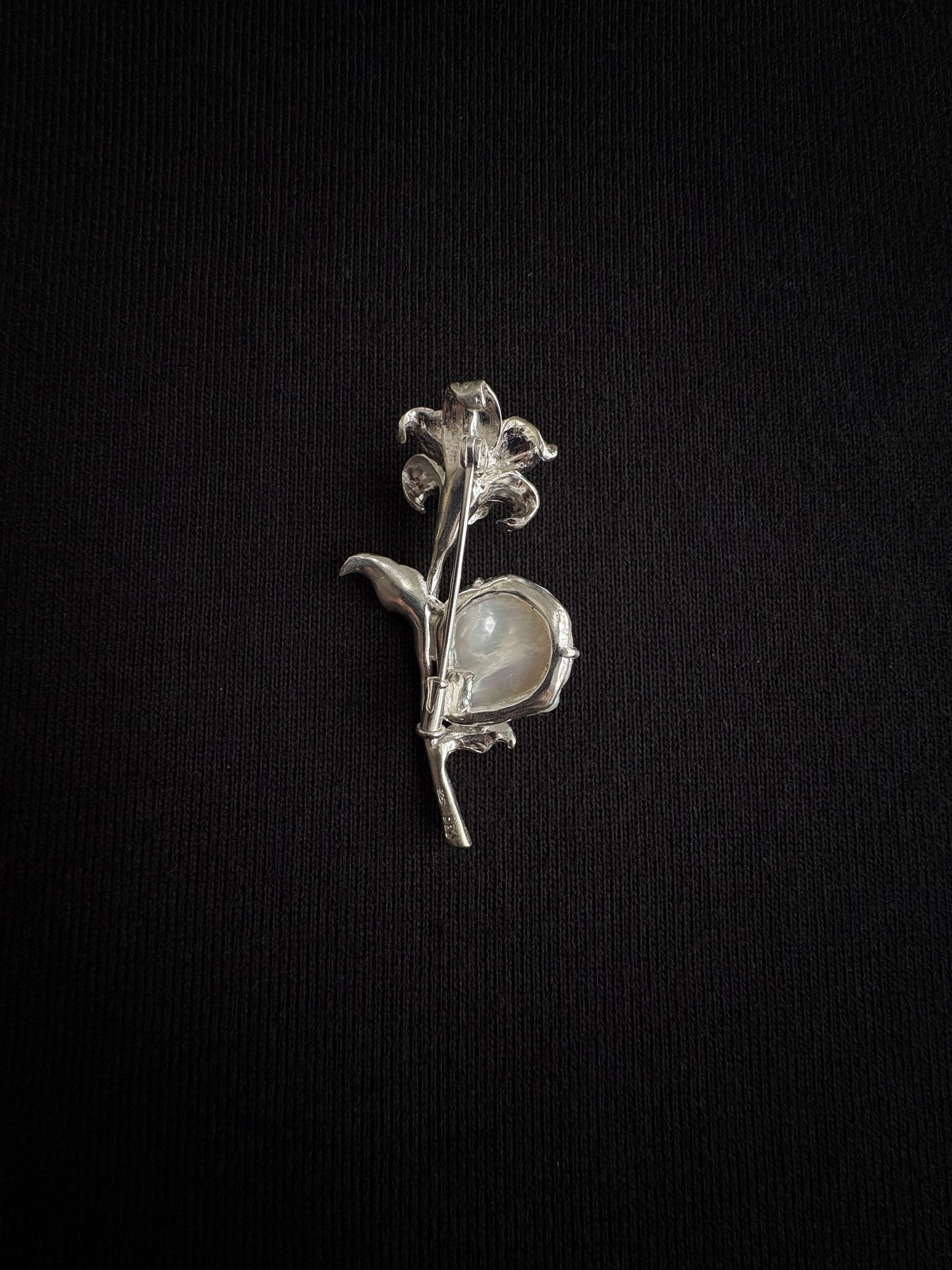 S925 Silver White Baroque Pearl Lily Flower Brooch, Pendant