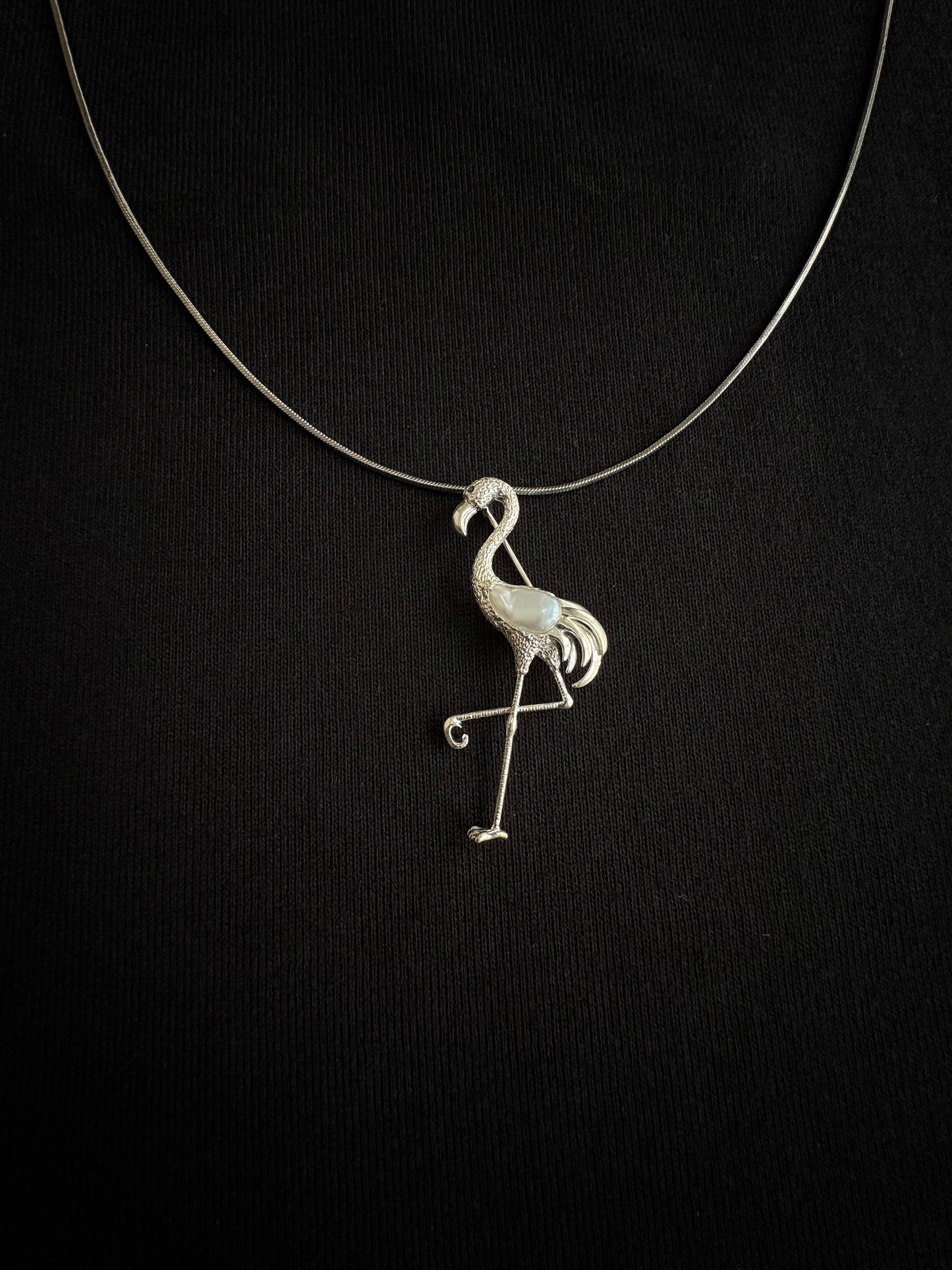 Sterling Silver White Baroque Pearl Sri Lankan Sapphire Flamingo Brooch, Pendant