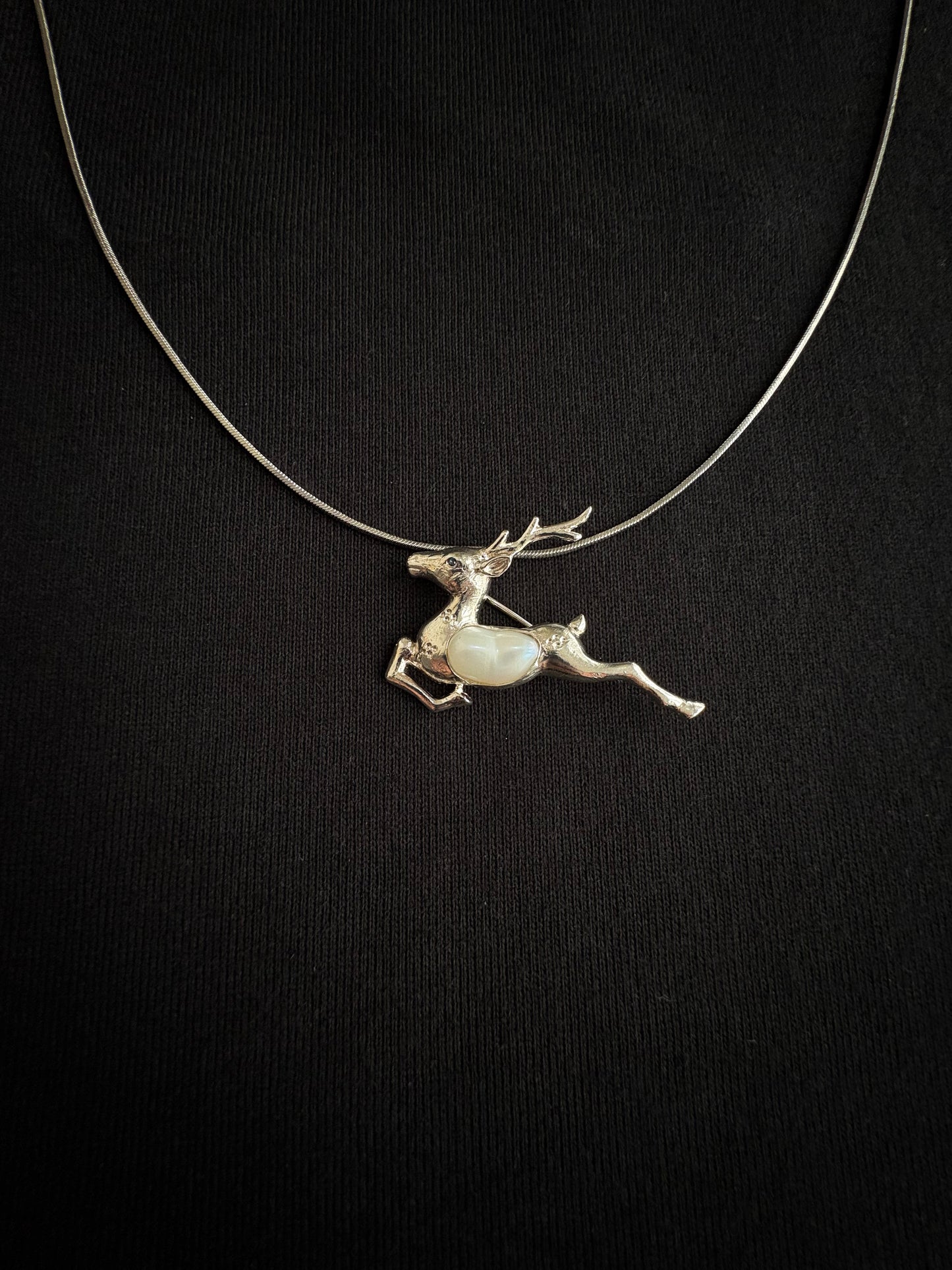 S925 Silver White Baroque Pearl Sri Lankan Sapphire Reindeer Deer Brooch, Pendant