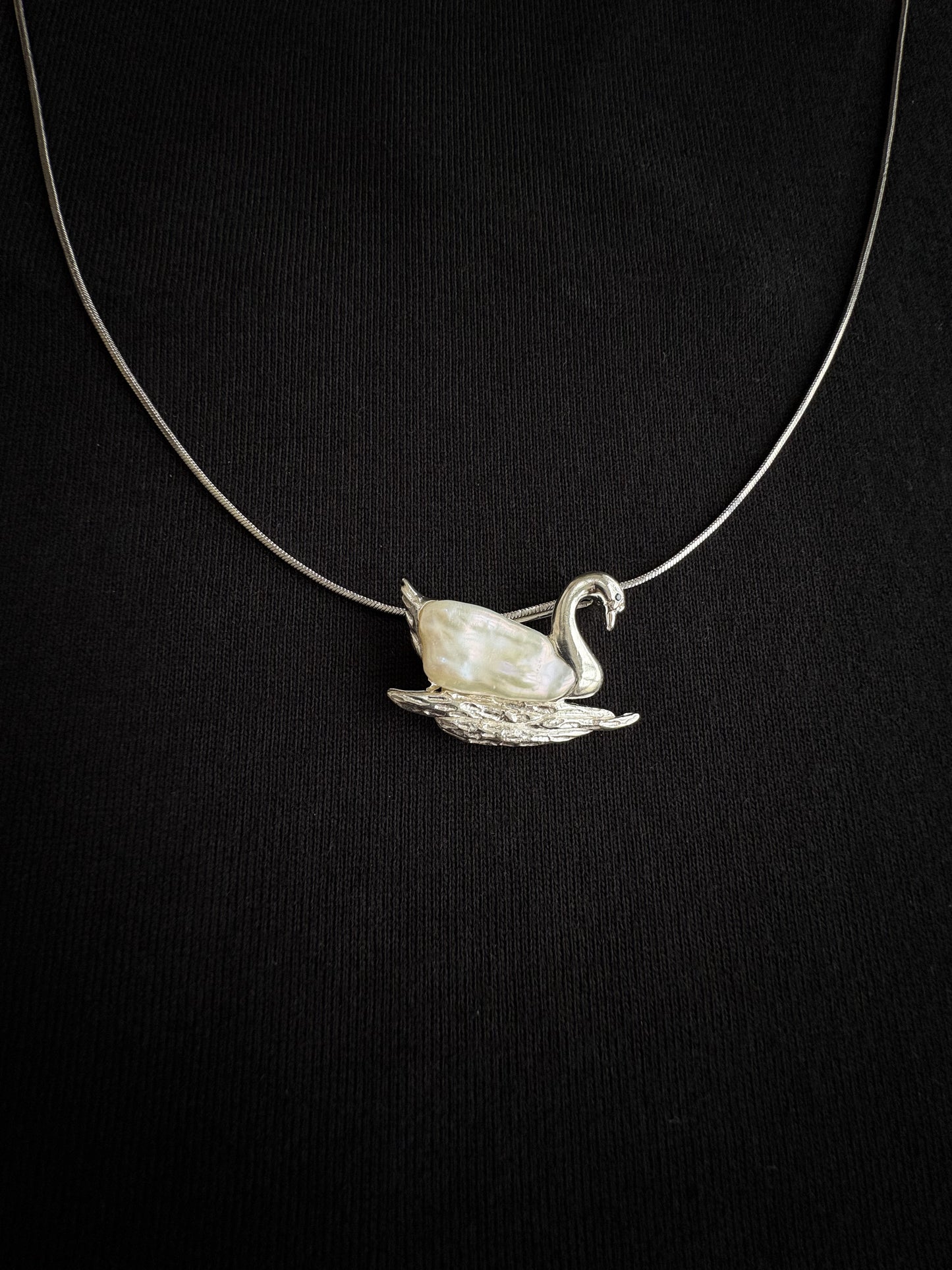 S925 Silver White Baroque Pearl Sri Lankan Sapphire Swan Brooch, Pendant