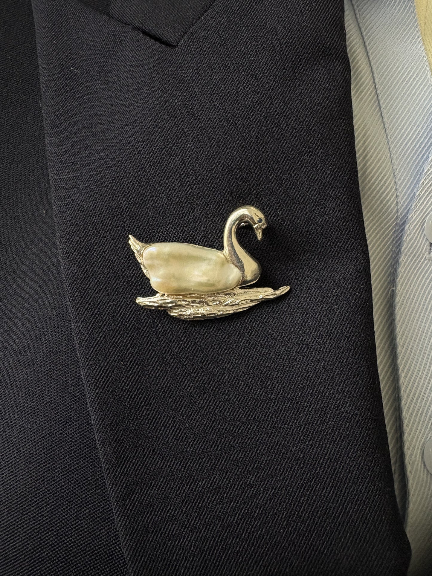 S925 Silver White Baroque Pearl Sri Lankan Sapphire Swan Brooch, Pendant