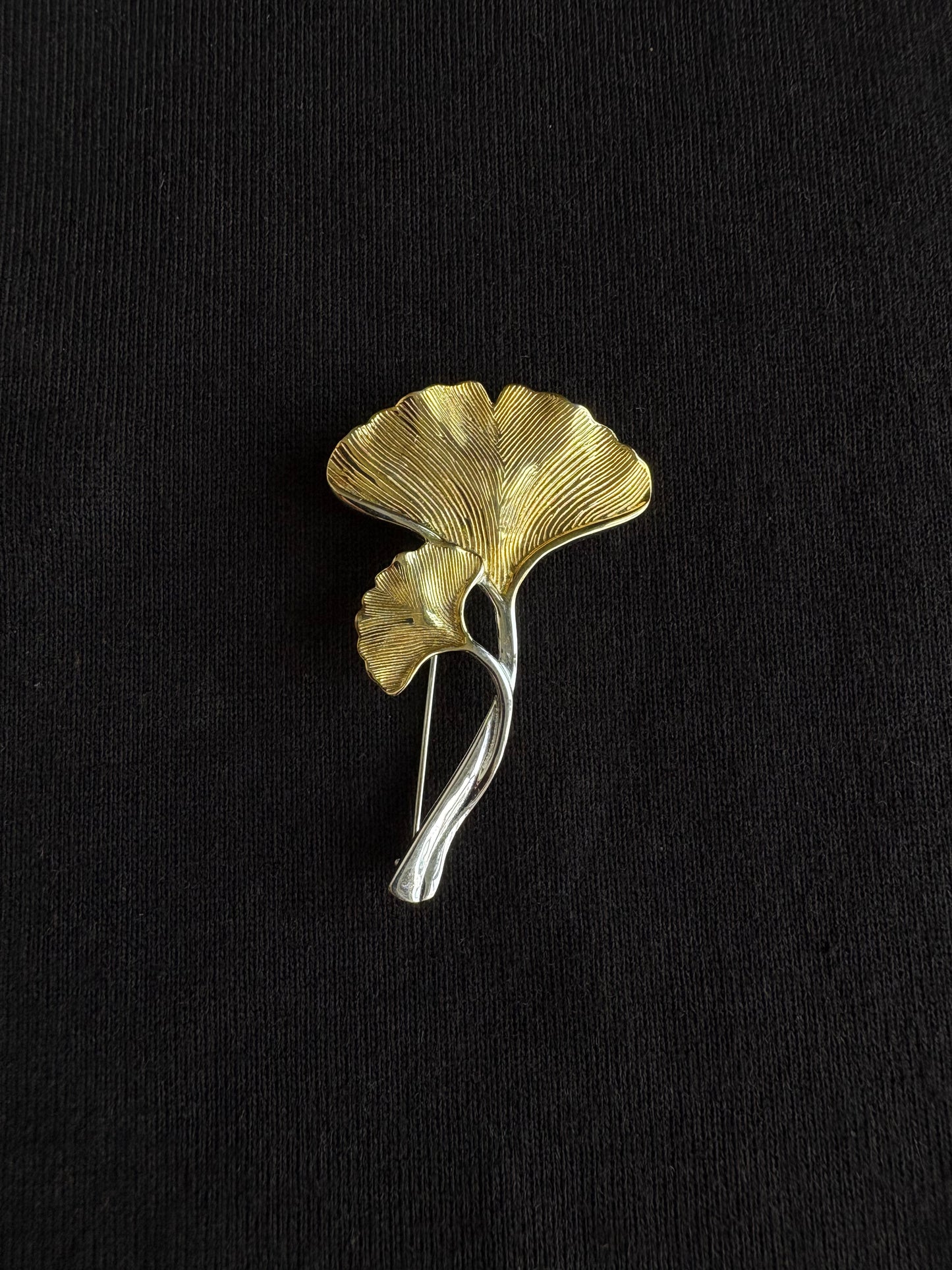 Pure Silver plated gold ginkgo brooch pendant