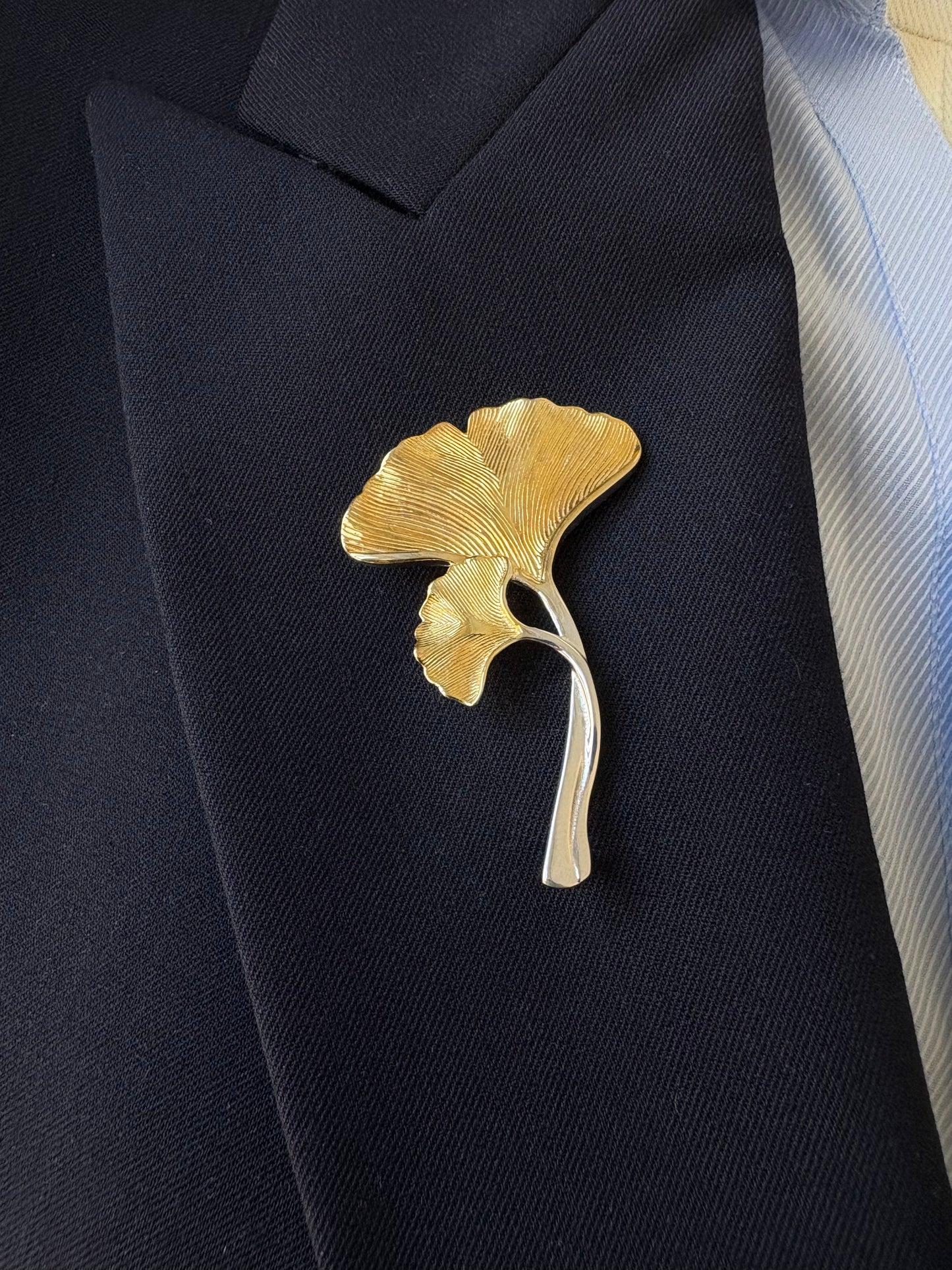 Pure Silver plated gold ginkgo brooch pendant