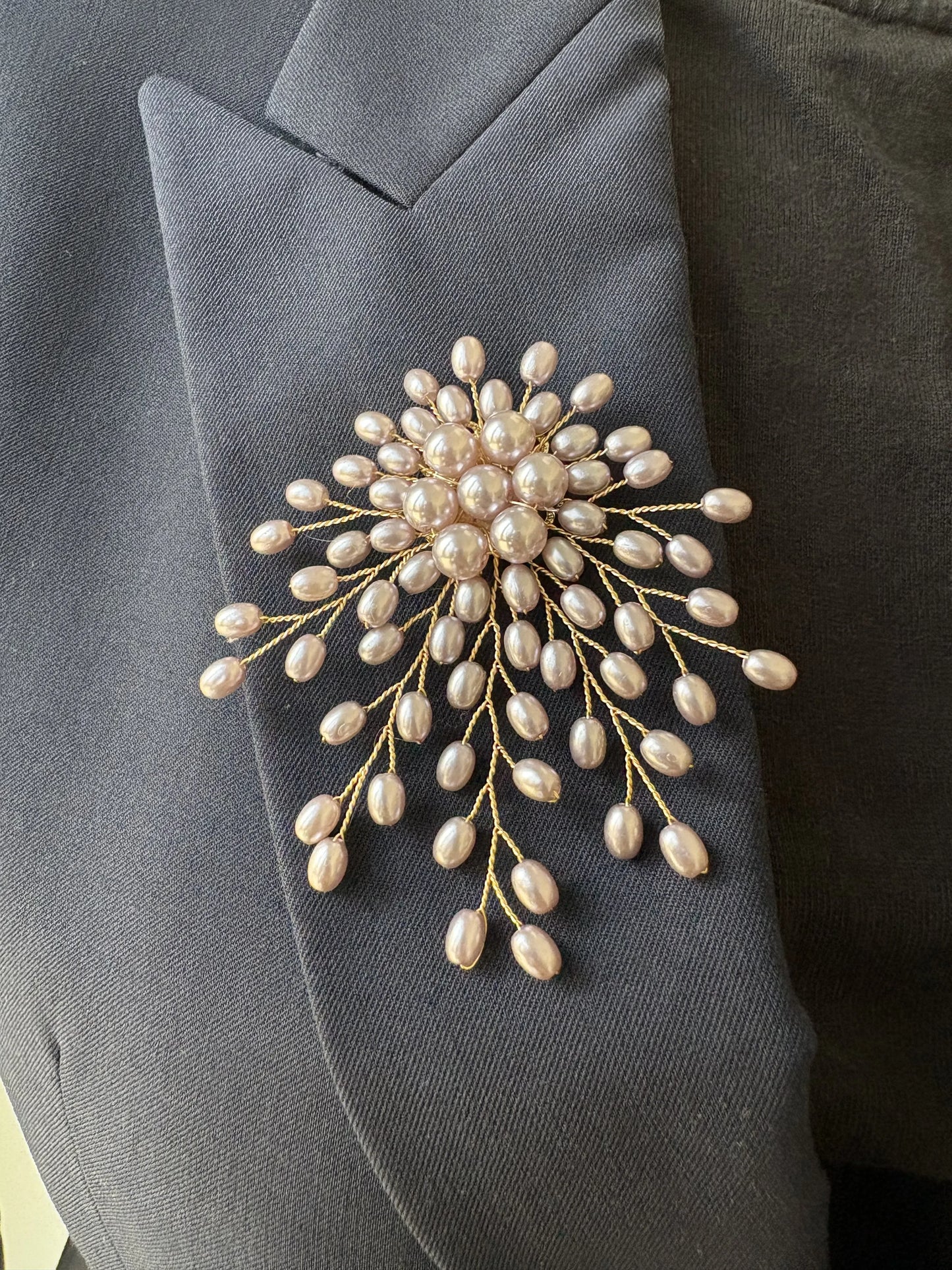 White/Purple Artificial Pearl Flower Brooch