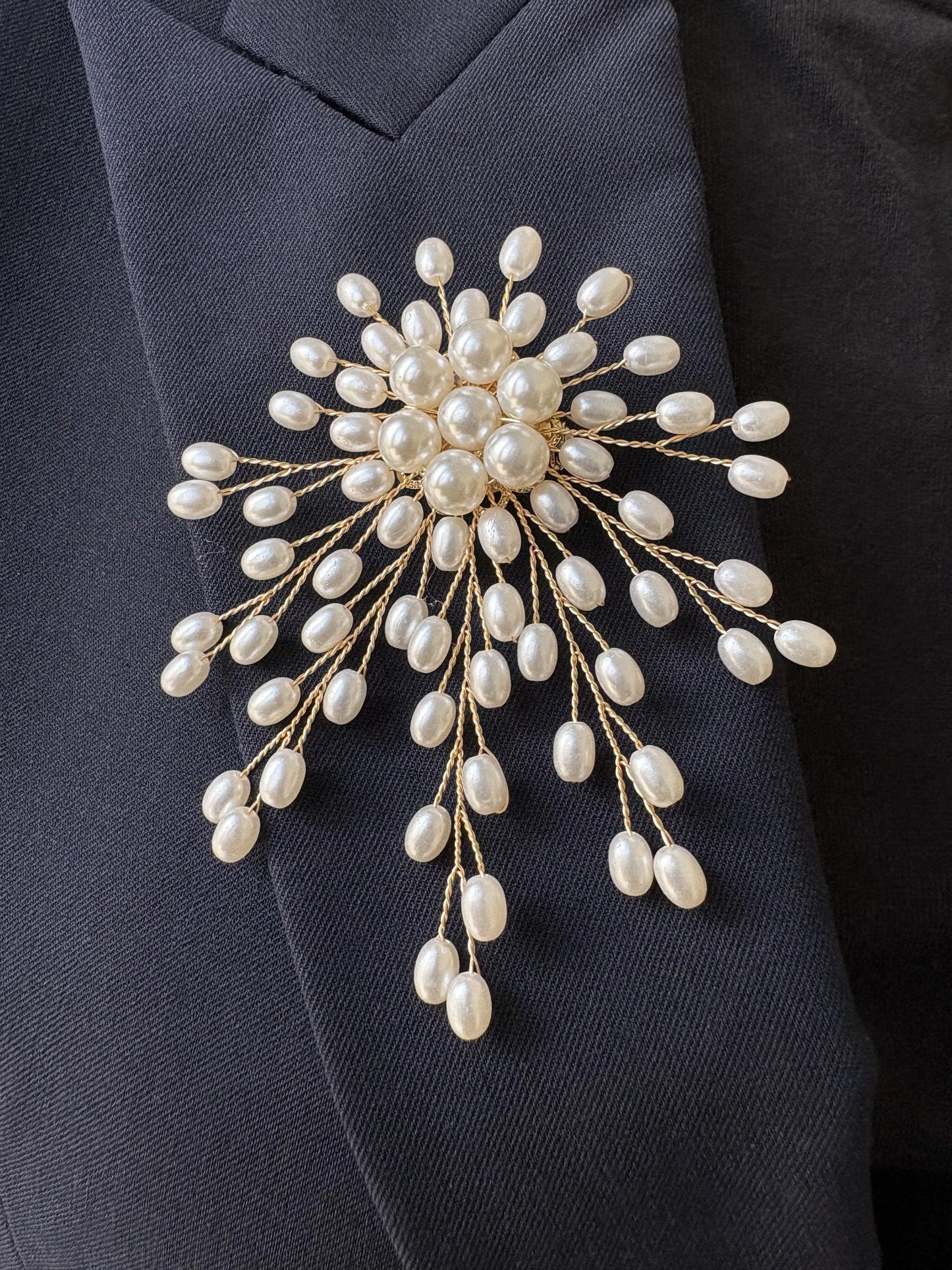 White/Purple Artificial Pearl Flower Brooch