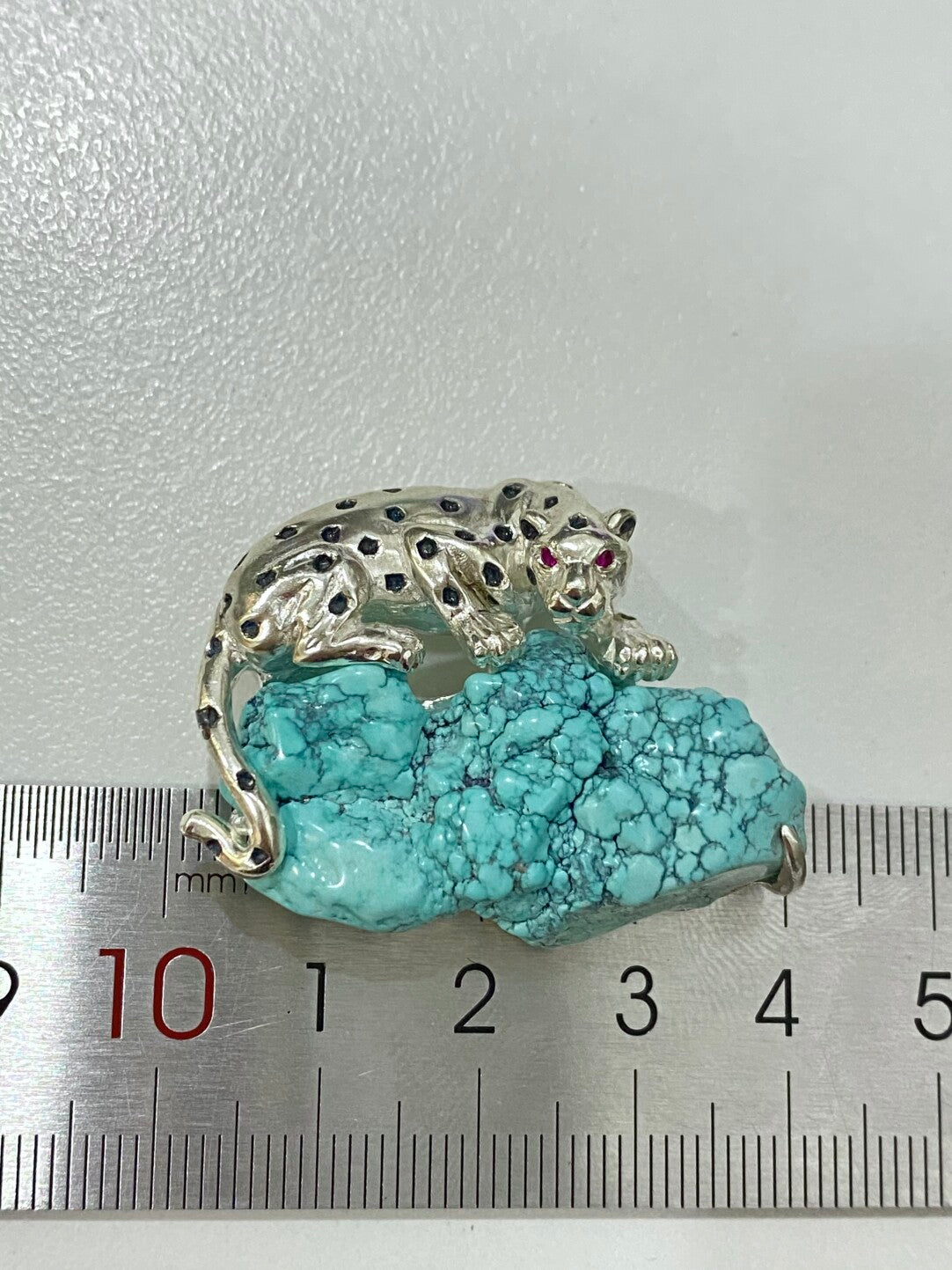 S925 Silver Natural Turquoise Mozambique Ruby Leopard Brooch, Pendant.a one-of-a-kind piece in the world
