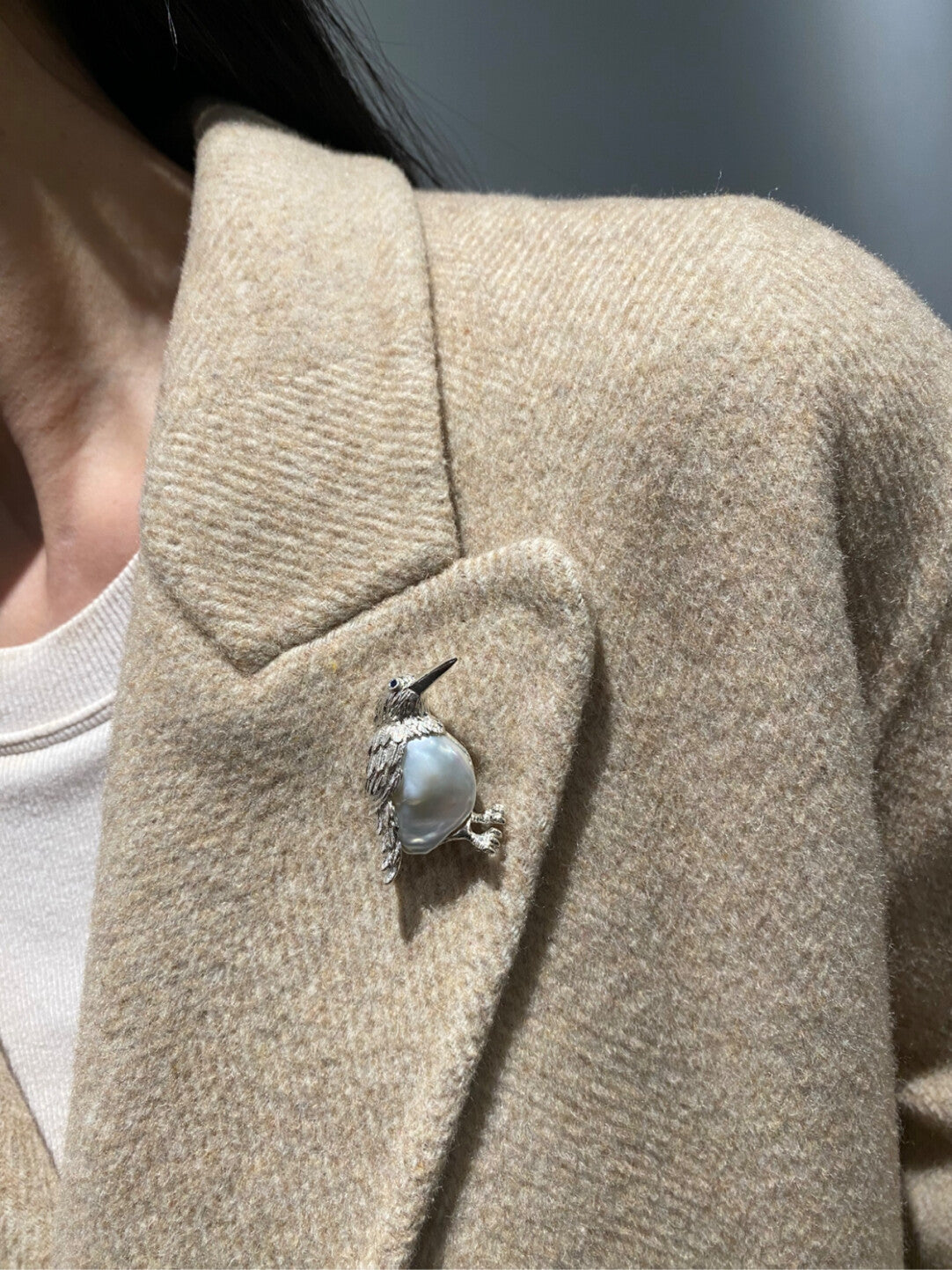 Sterling Silver White Freshwater Baroque Pearl Bird Brooch, Pendant(one of a kind piece in the world)