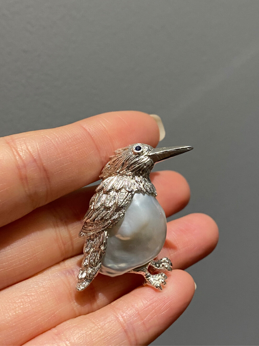 Sterling Silver White Freshwater Baroque Pearl Bird Brooch, Pendant(one of a kind piece in the world)