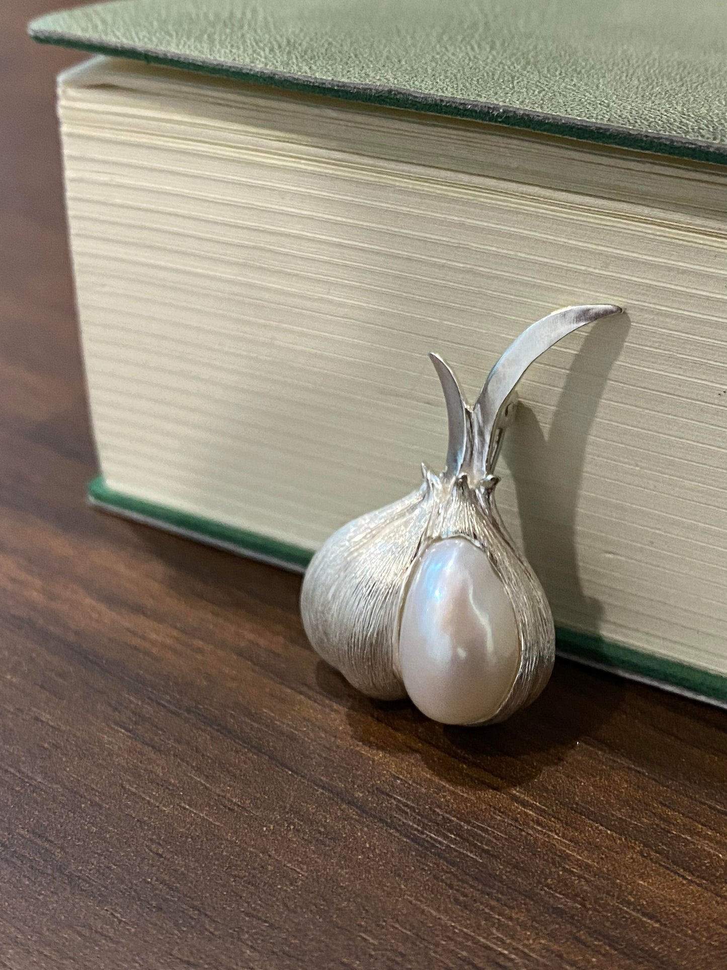 Sterling Silver White Freshwater Baroque Pearl Garlic Brooch, Pendant(one of a kind piece in the world)