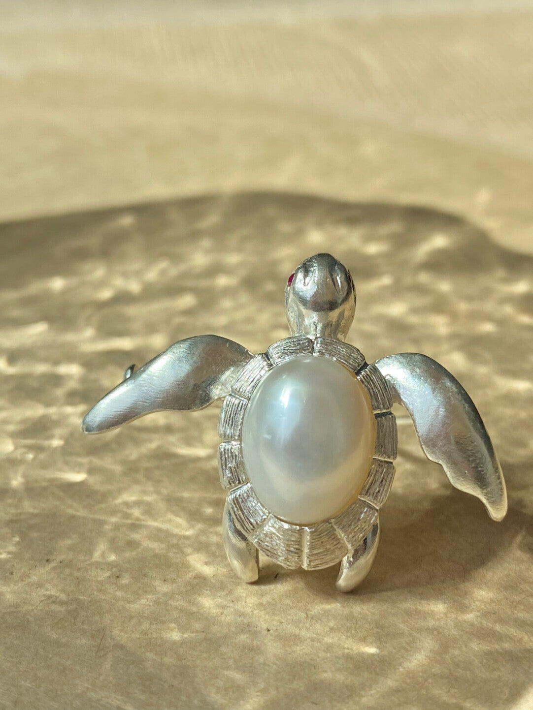 Sterling Silver White Freshwater Baroque Pearl Mozambique Ruby Turtle Brooch, Pendant(one of a kind piece in the world)