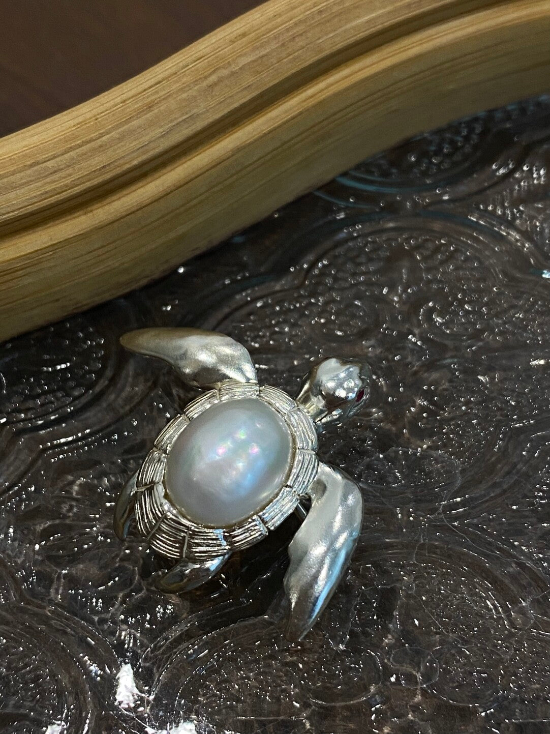 Sterling Silver White Freshwater Baroque Pearl Mozambique Ruby Turtle Brooch, Pendant(one of a kind piece in the world)