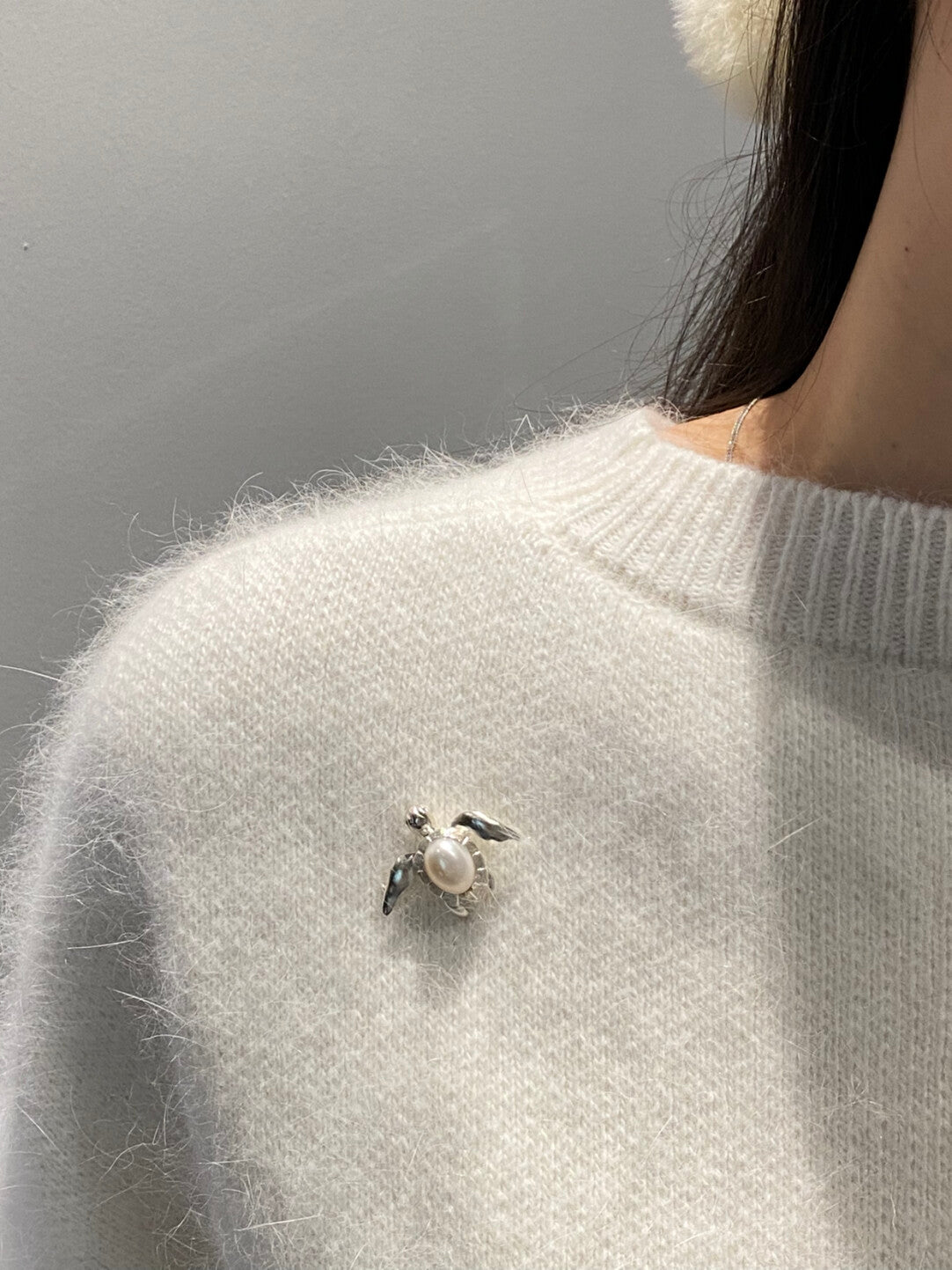 Sterling Silver White Freshwater Baroque Pearl Mozambique Ruby Turtle Brooch, Pendant(one of a kind piece in the world)