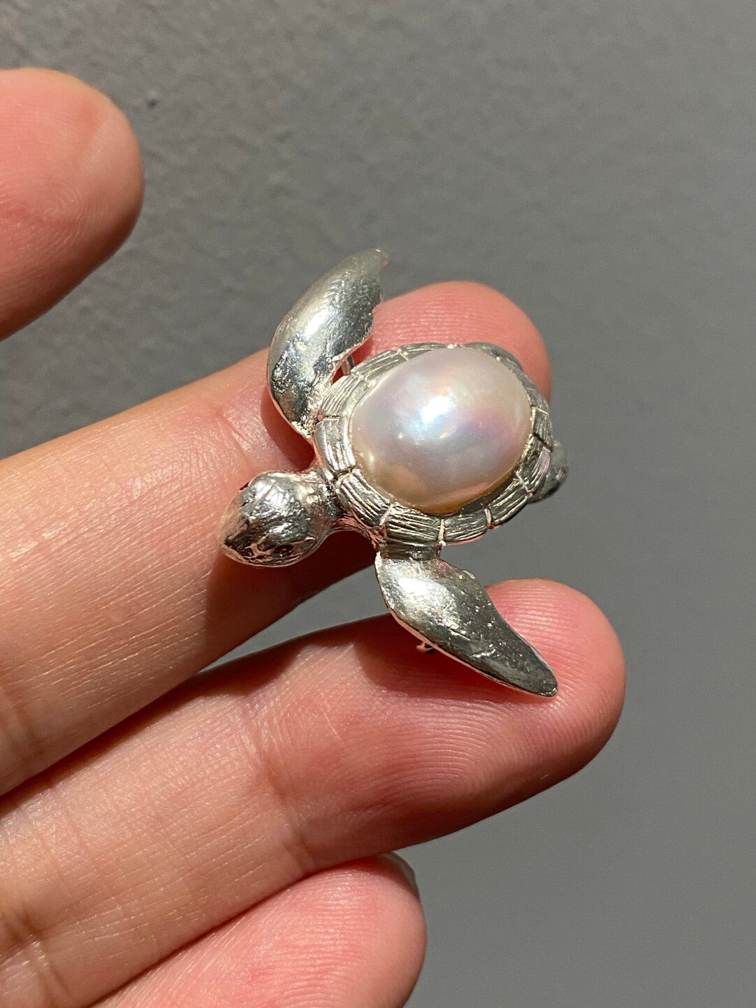 Sterling Silver White Freshwater Baroque Pearl Mozambique Ruby Turtle Brooch, Pendant(one of a kind piece in the world)