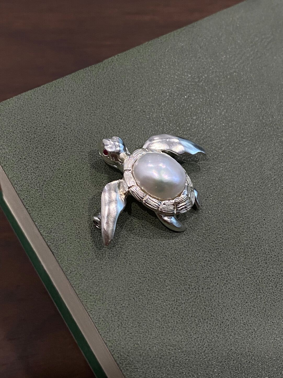 Sterling Silver White Freshwater Baroque Pearl Mozambique Ruby Turtle Brooch, Pendant(one of a kind piece in the world)