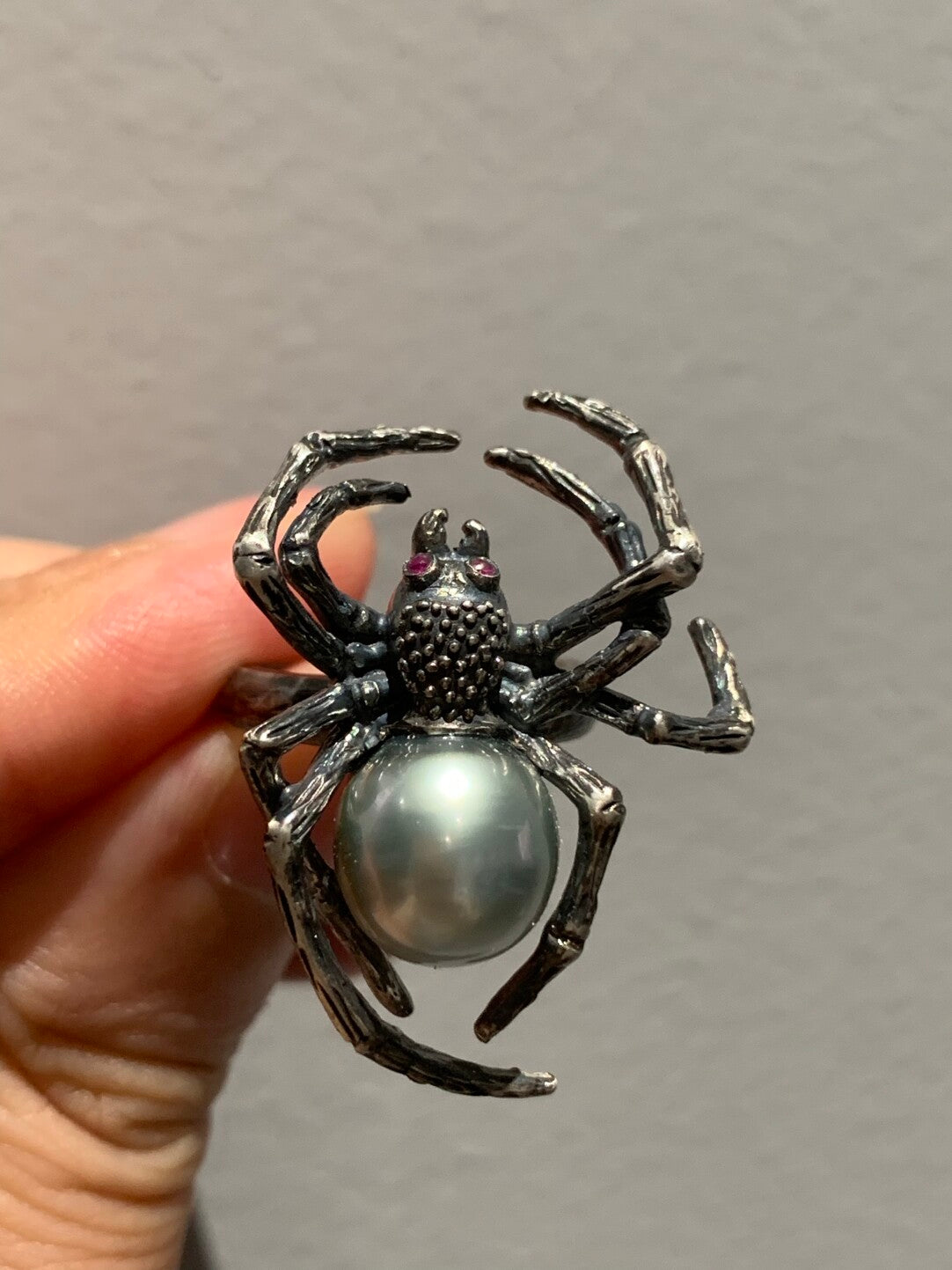 Sterling Silver Black Seawater Pearl Spider Ring(one of a kind piece in the world)