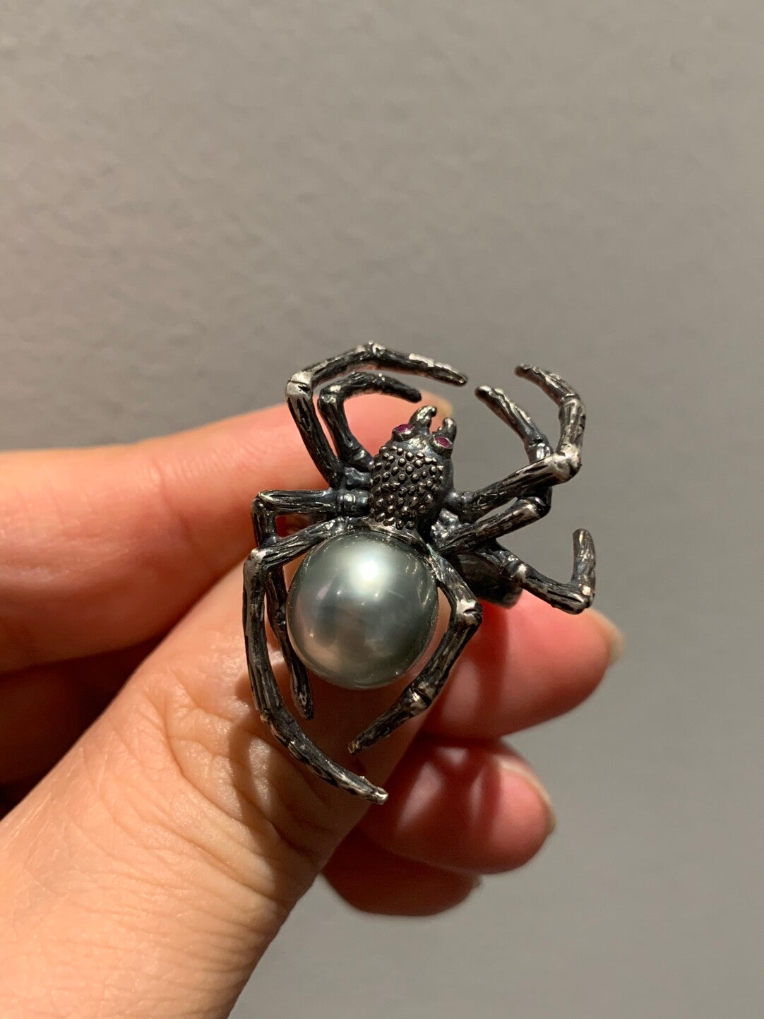 Sterling Silver Black Seawater Pearl Spider Ring(one of a kind piece in the world)
