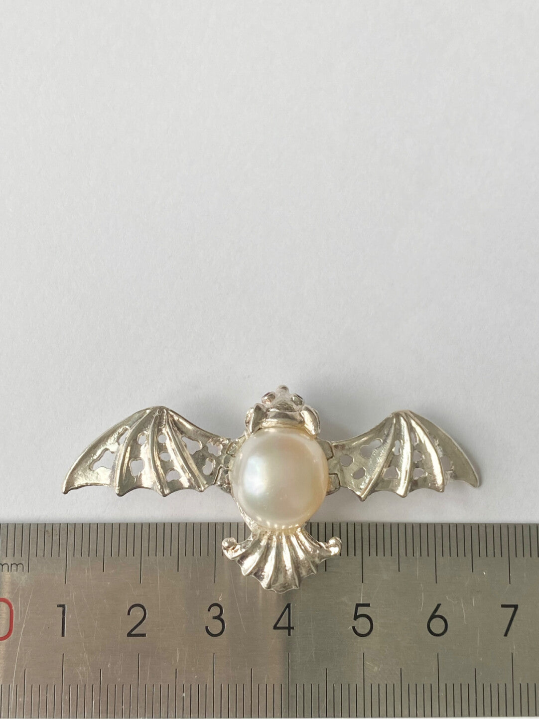 Sterling Silver White Freshwater Baroque Pearl Mozambique Ruby Bat Brooch, Pendant(one of a kind piece in the world)