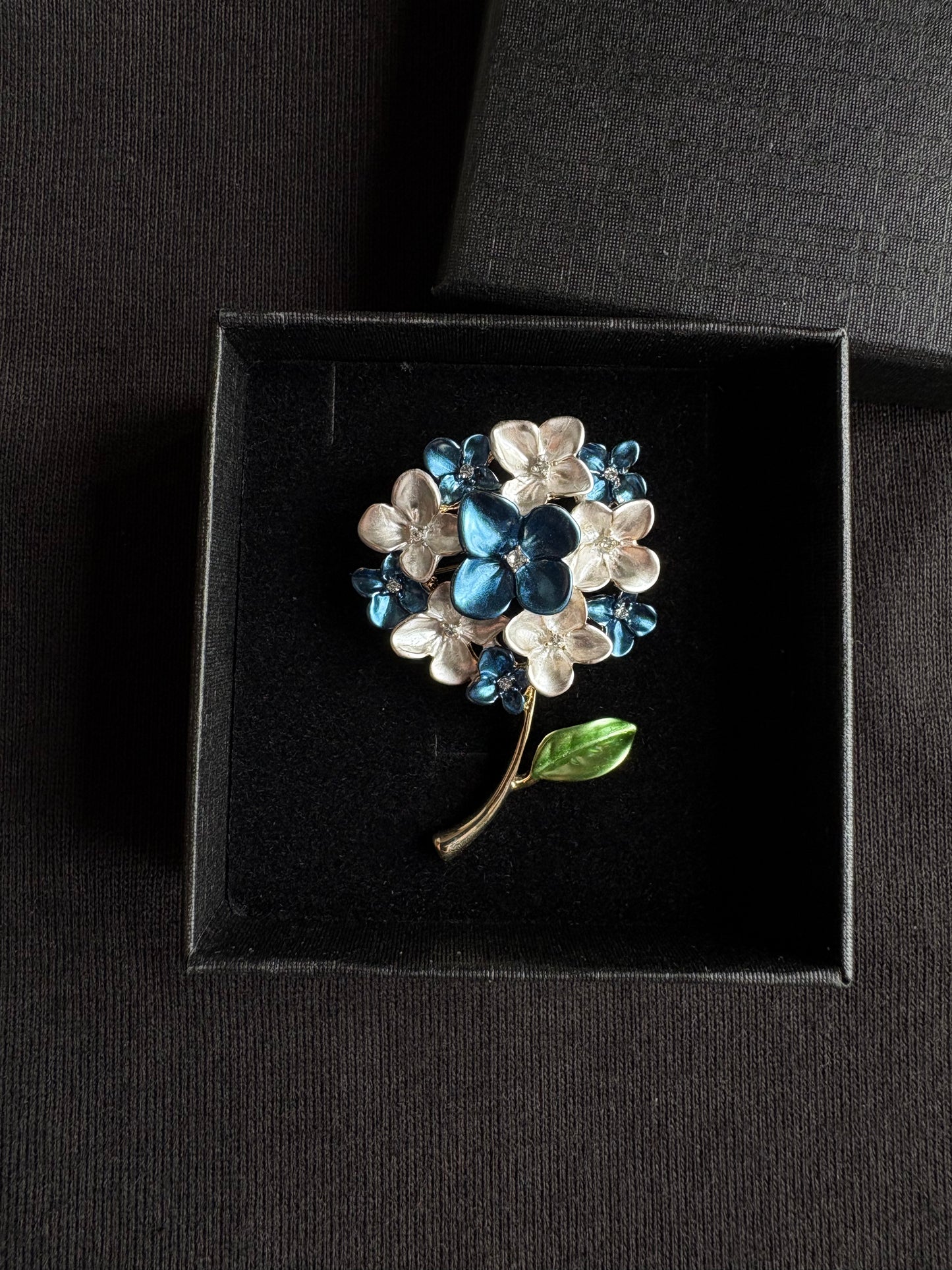 Enamel purple/blue hydrangea brooch pendant