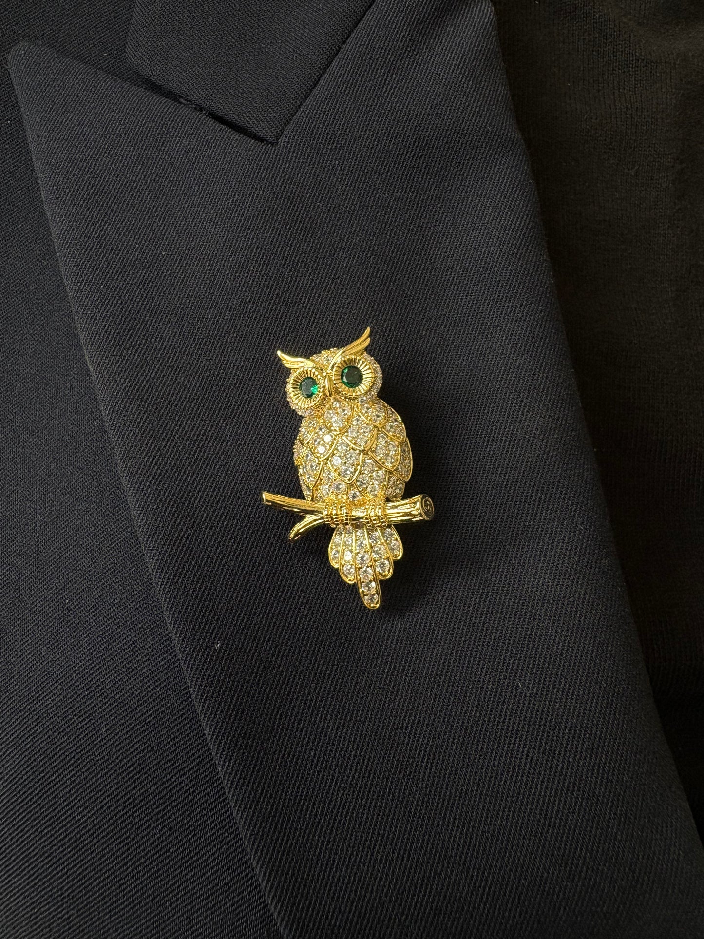 Gold Emerald Owl Brooch Pendant