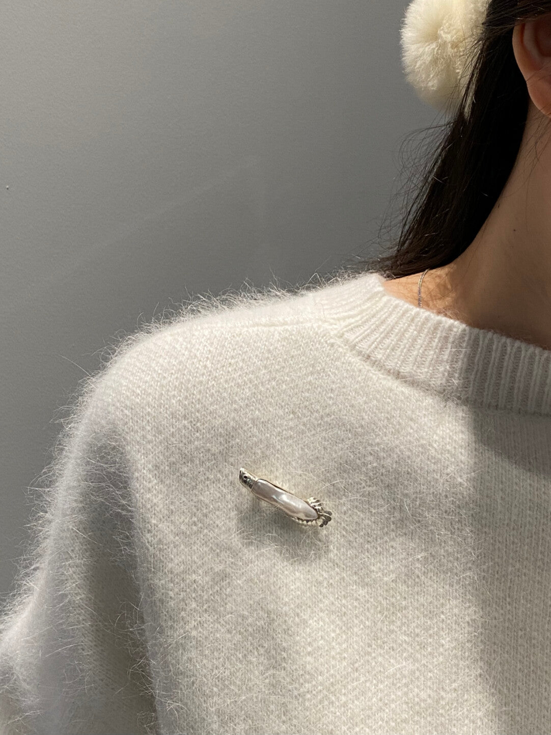 Sterling Silver White Freshwater Baroque Pearl Sri Lanka Sapphire Arowana Fish Brooch, Pendant(one of a kind piece in the world)