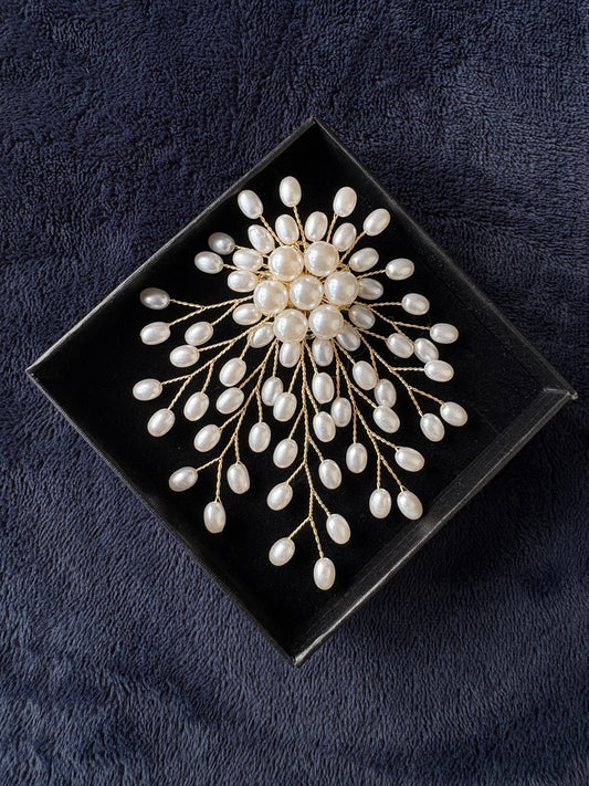 White Artificial Pearl Flower Brooch