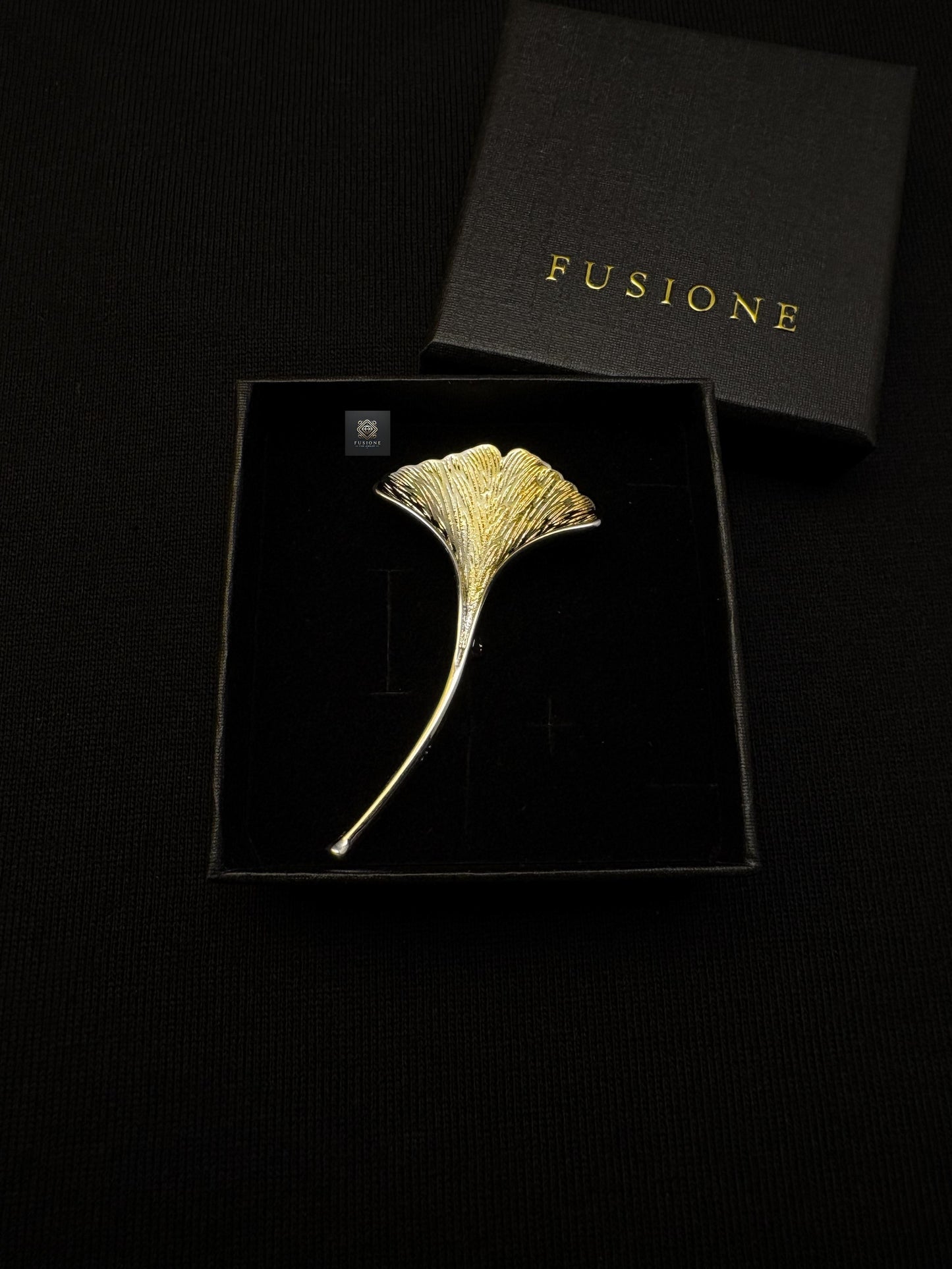 Gold/Silver ginkgo brooch pendant