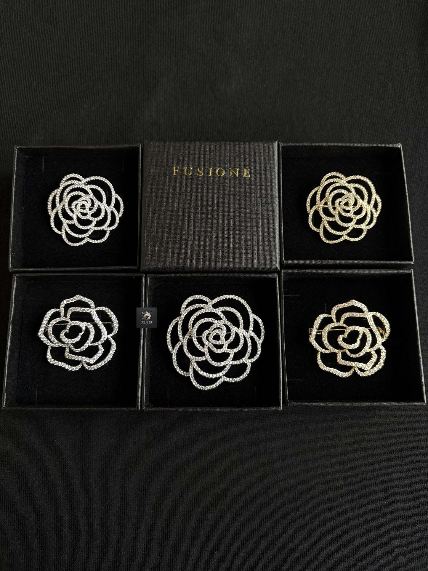 Silver diamond camellia brooch Pendant