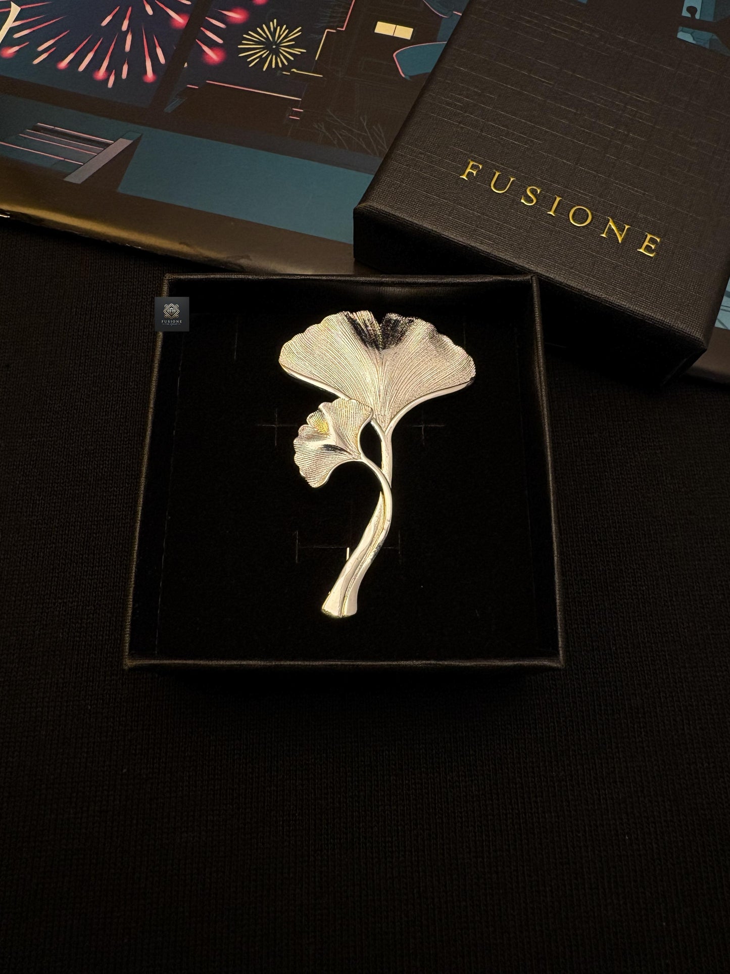 Gold/Silver ginkgo brooch pendant