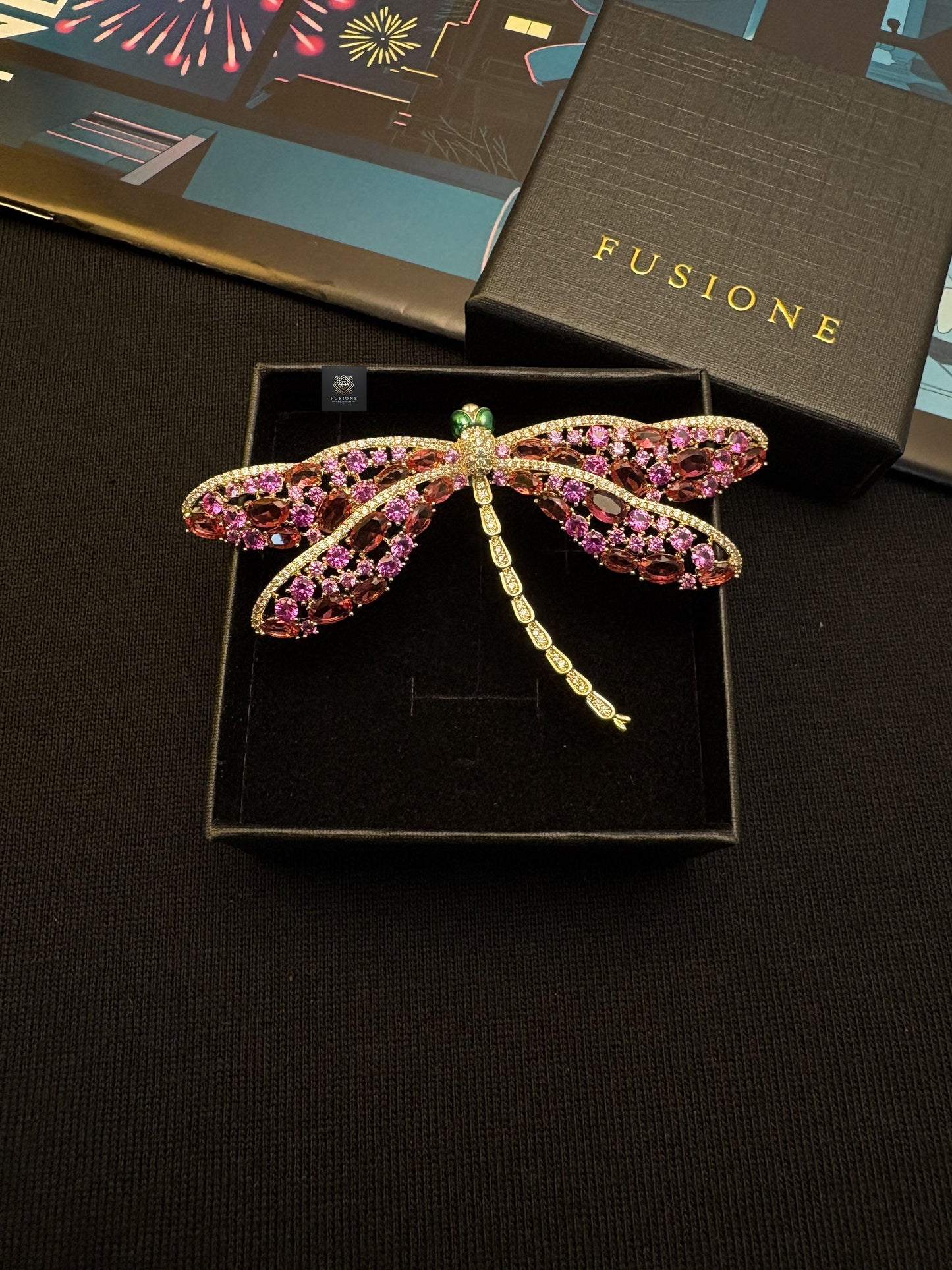 Red dragonfly brooch Pendant