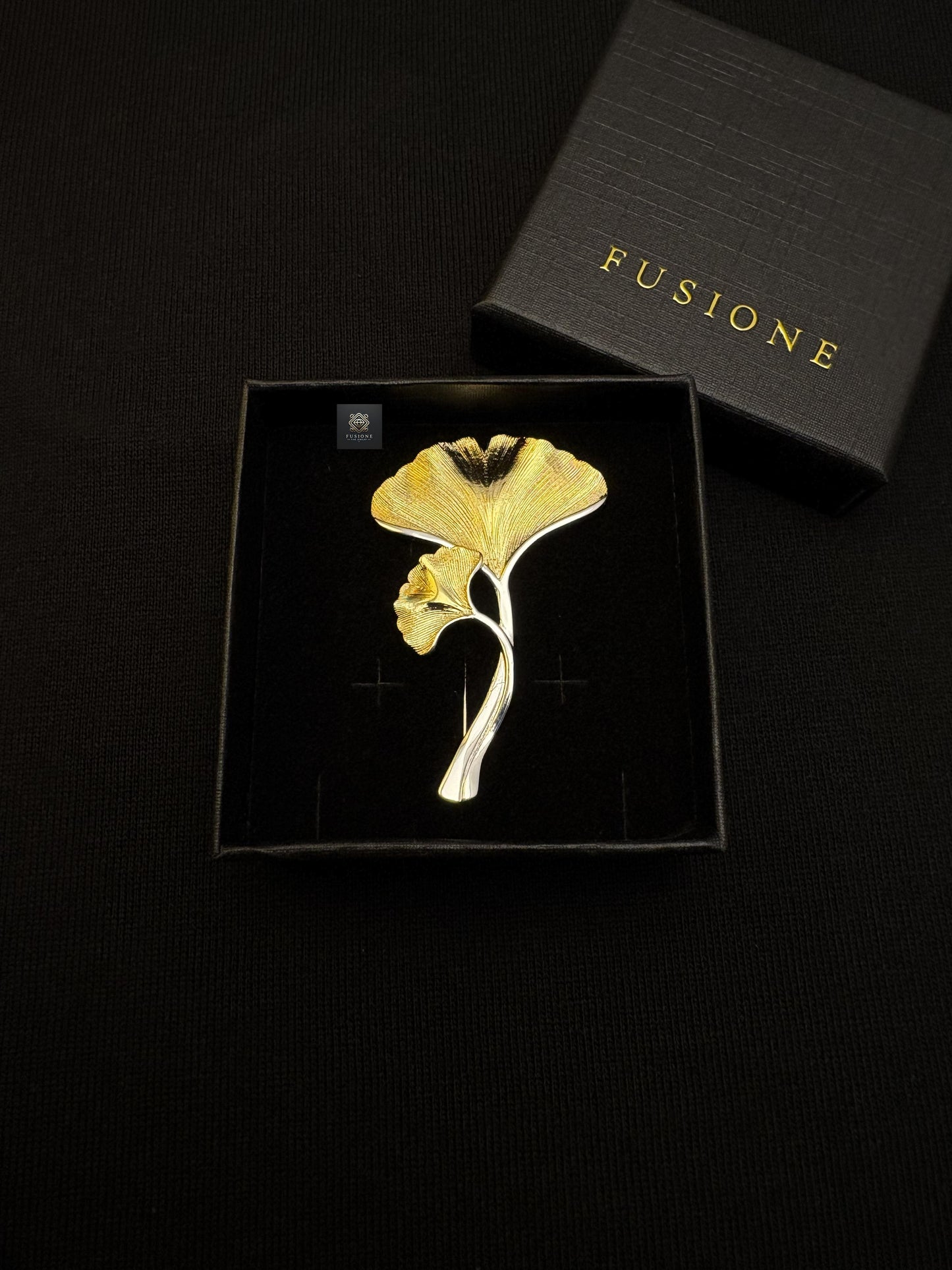 Gold/Silver ginkgo brooch pendant