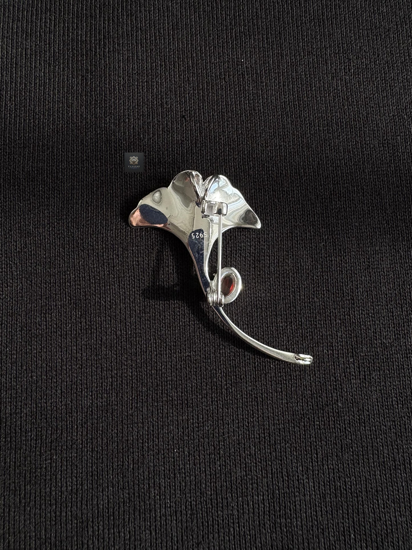 S925 Silver Garnet ginkgo brooch pendant