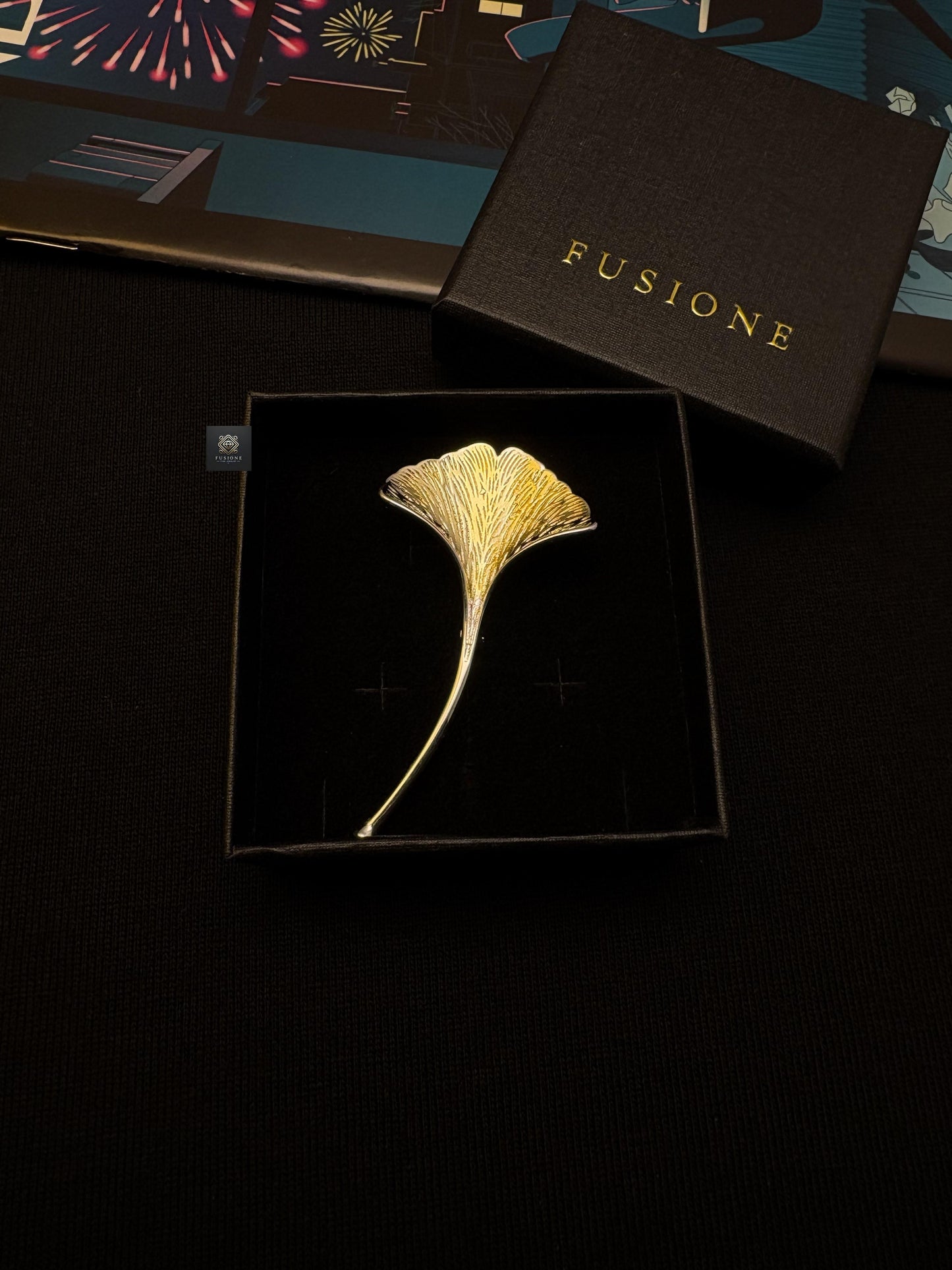 Gold/Silver ginkgo brooch pendant
